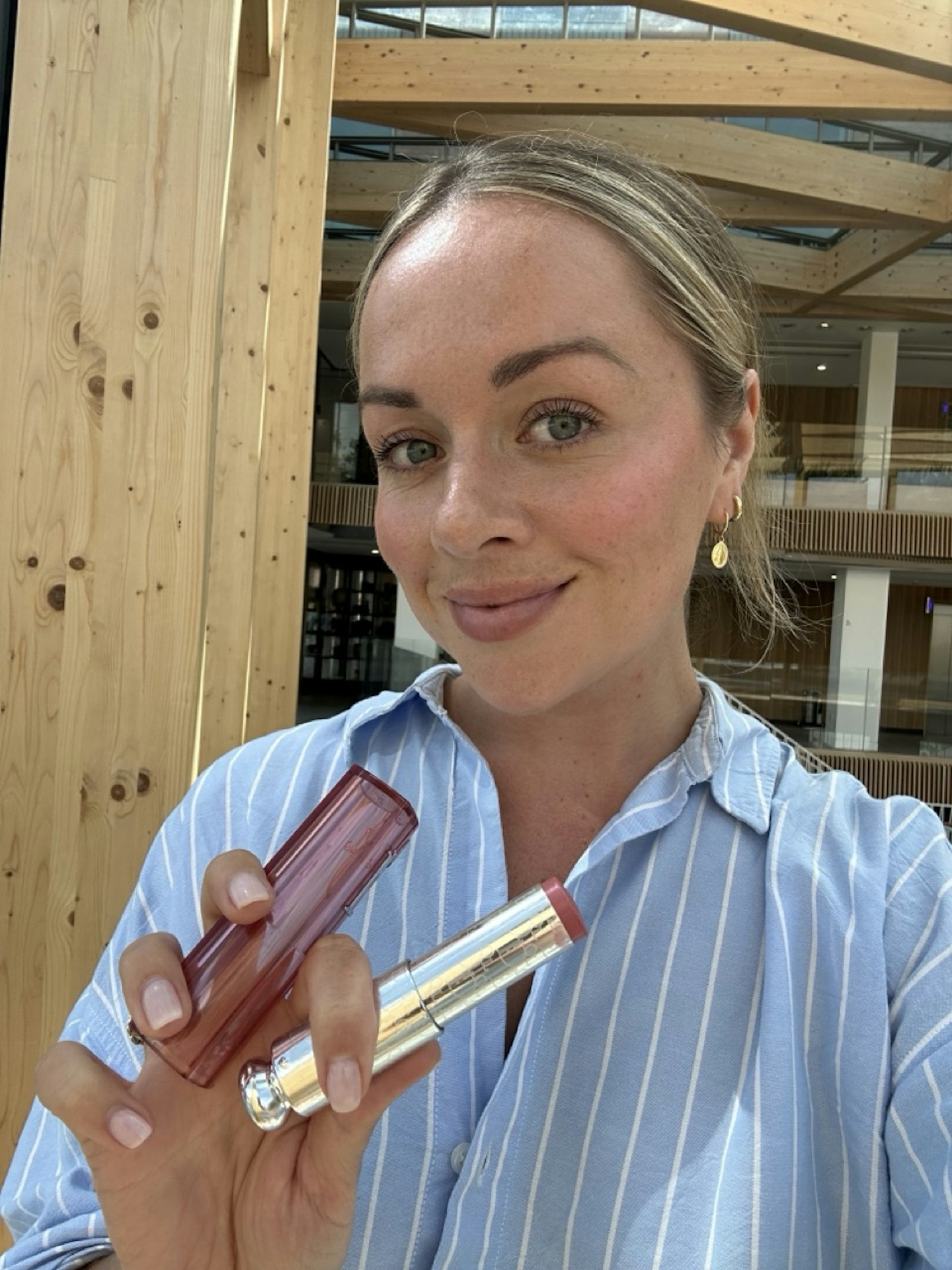 Beauty editor, Rachael Martin, using the Dior Rosy Glow Stick