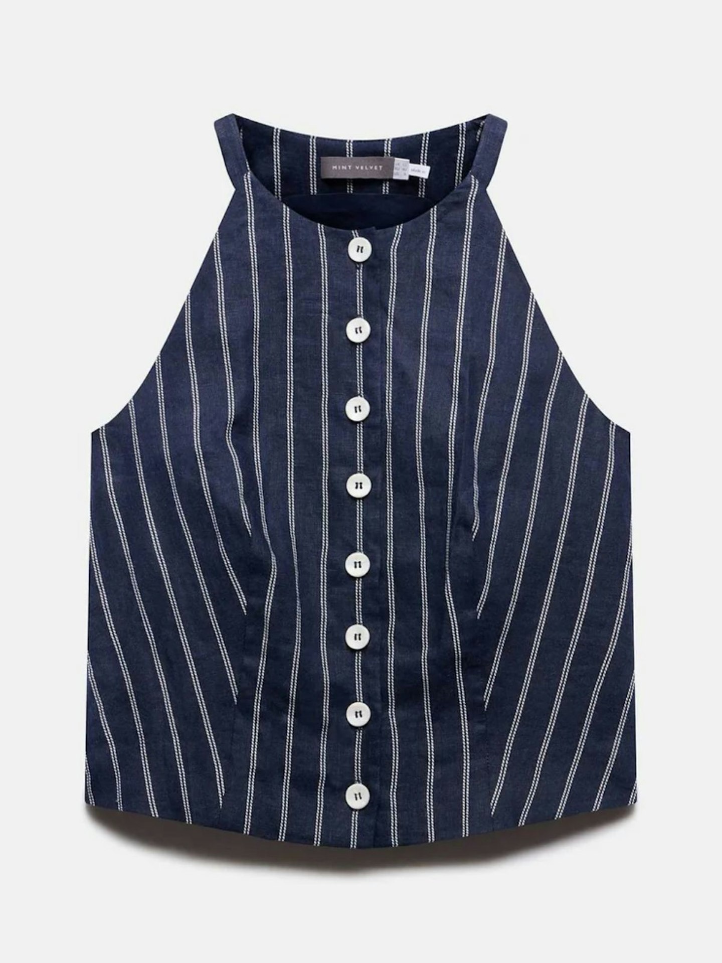 Navy Striped Linen Halter Top