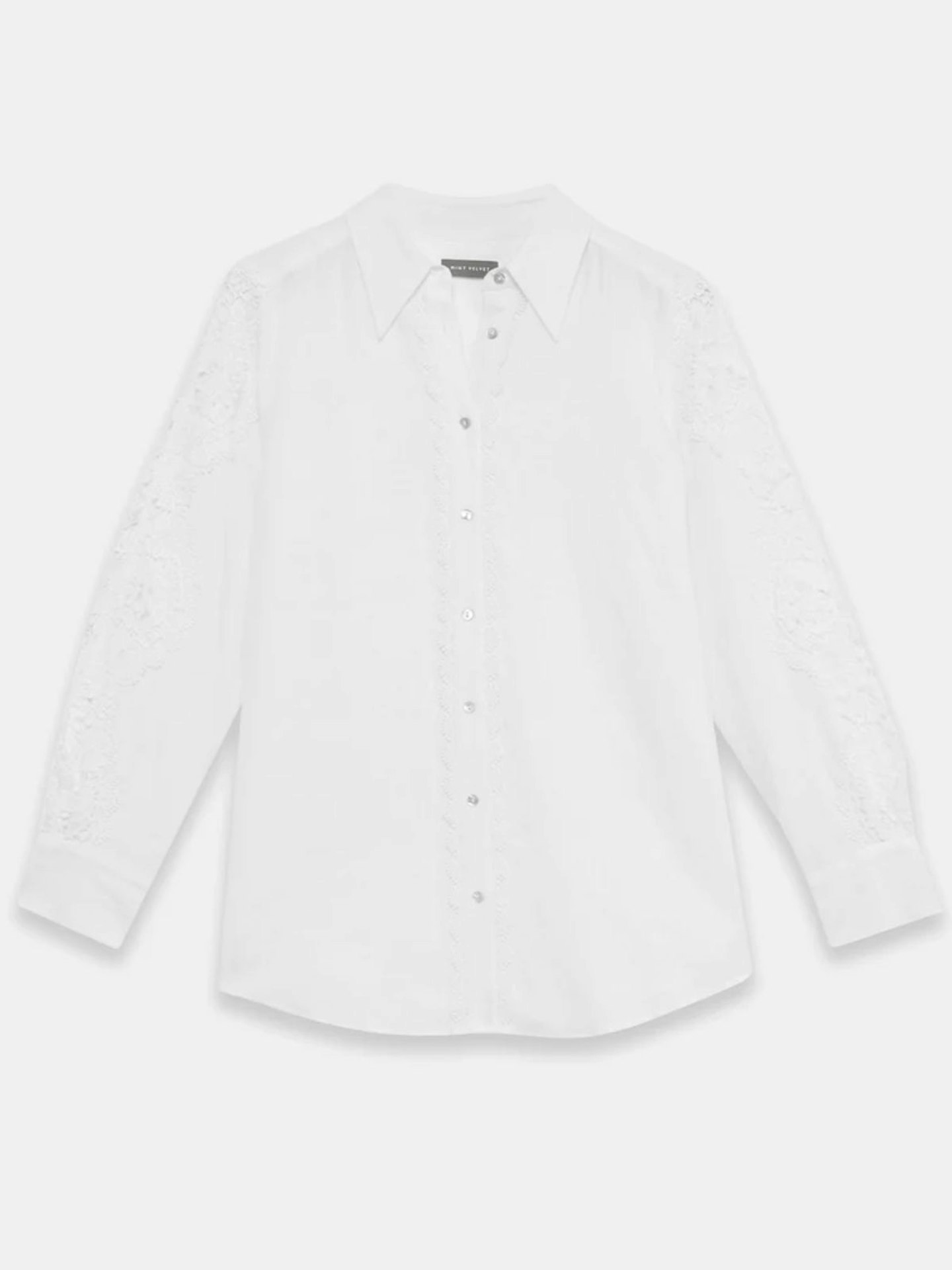 White Linen Lace Trim Shirt
