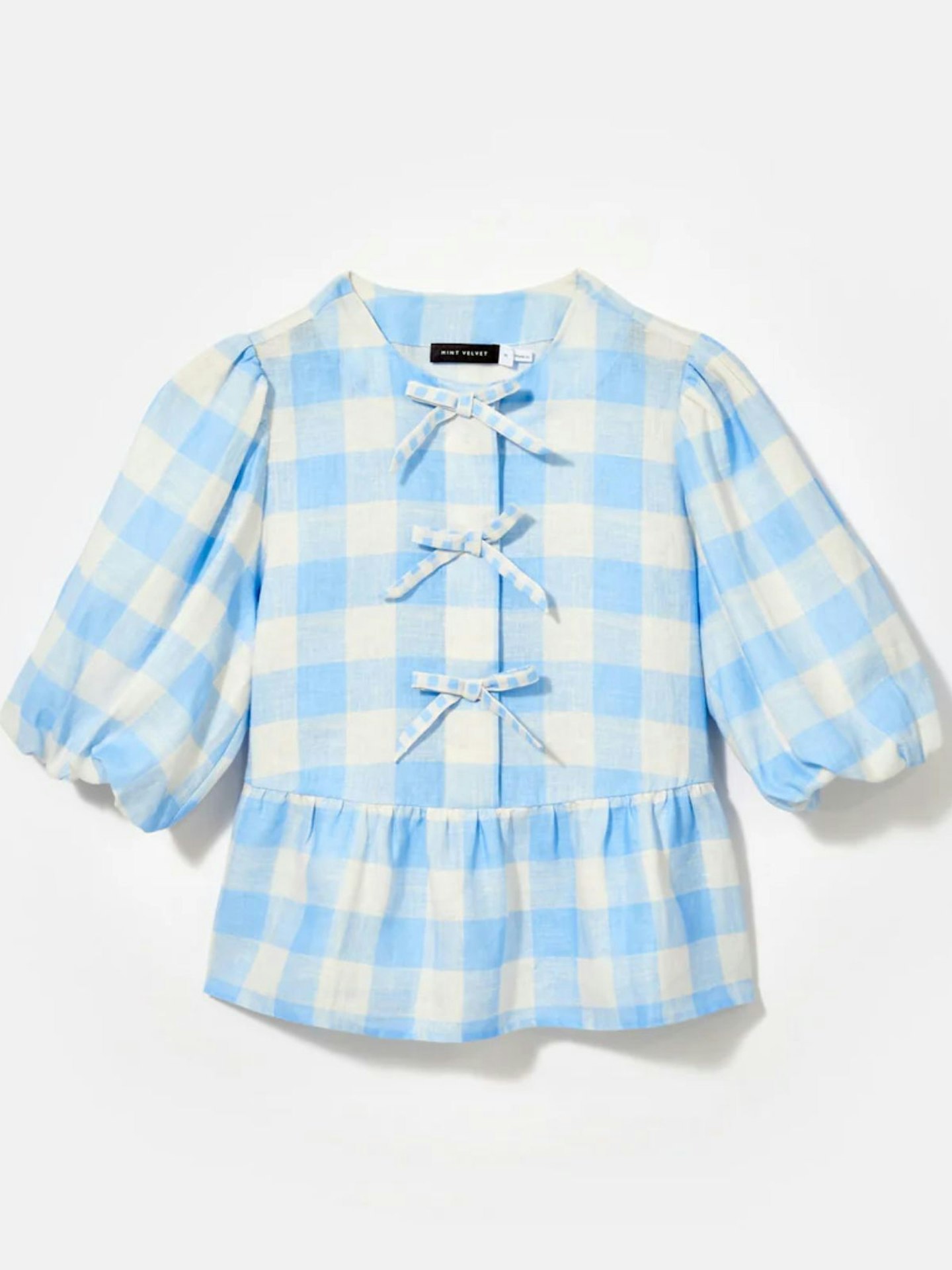 Blue Gingham Linen Top