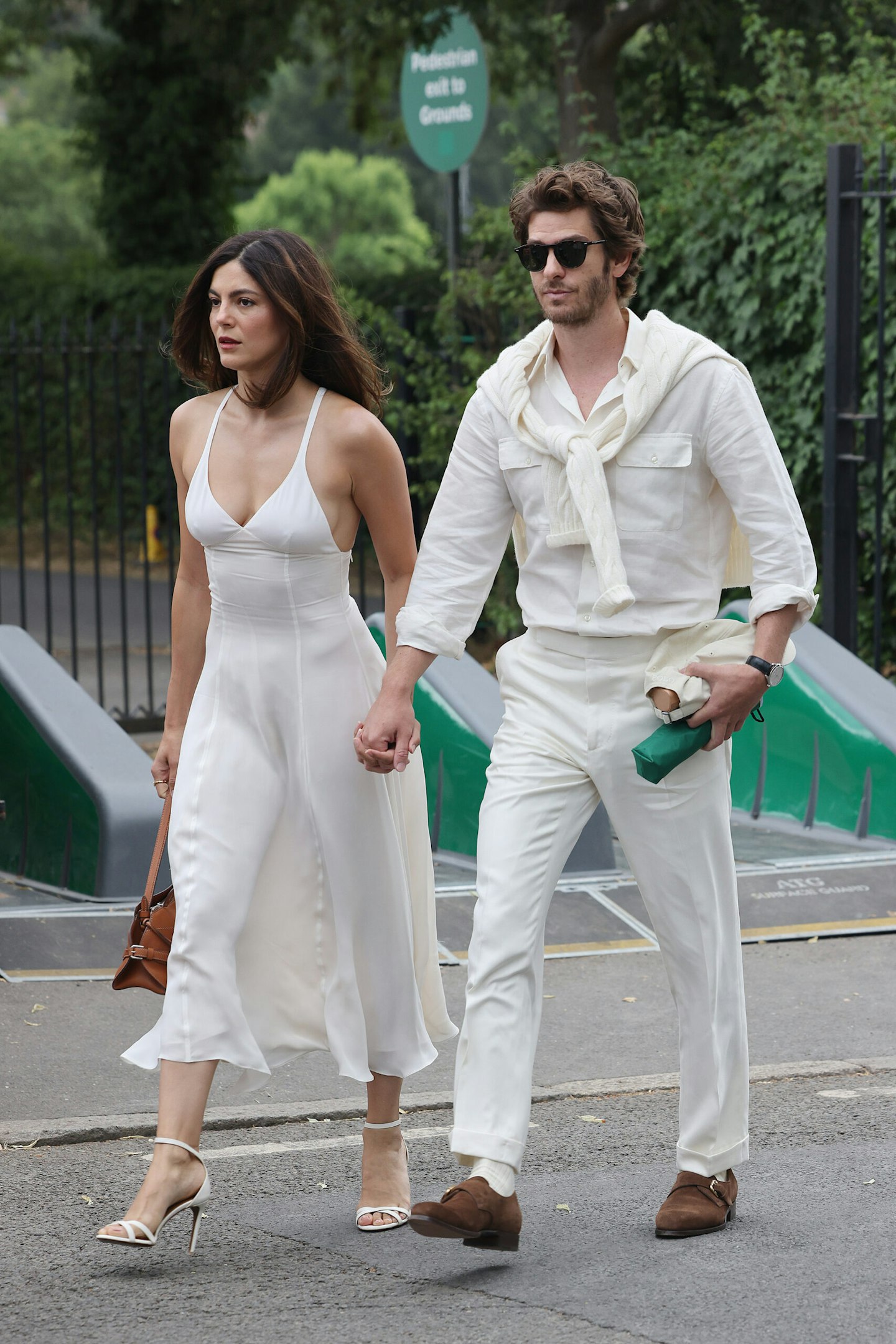 Monica Barbaro and Andrew Garfield at Wimbledon on Sunday 6 July