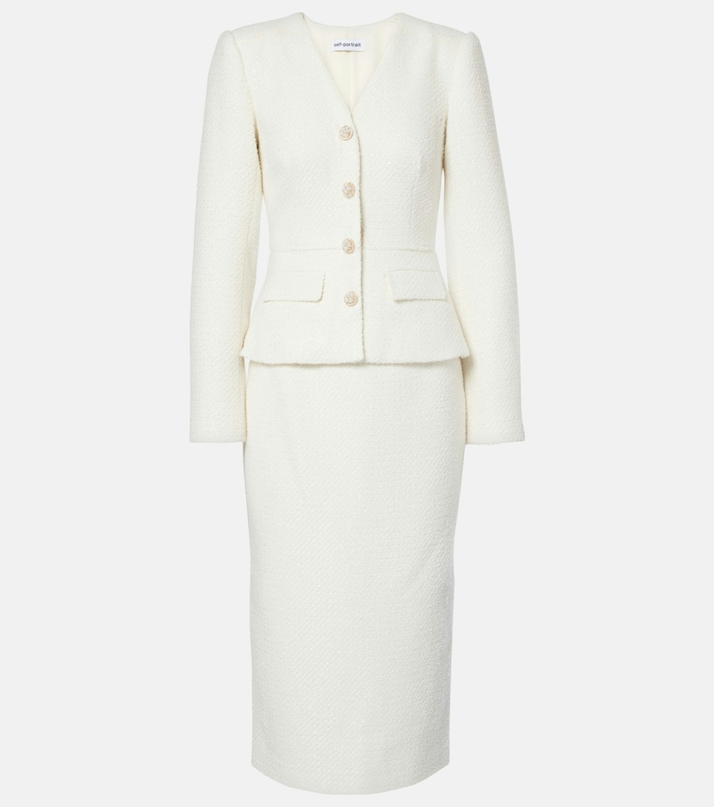 Self-Portrait Bridal Bouclé Midi Dress