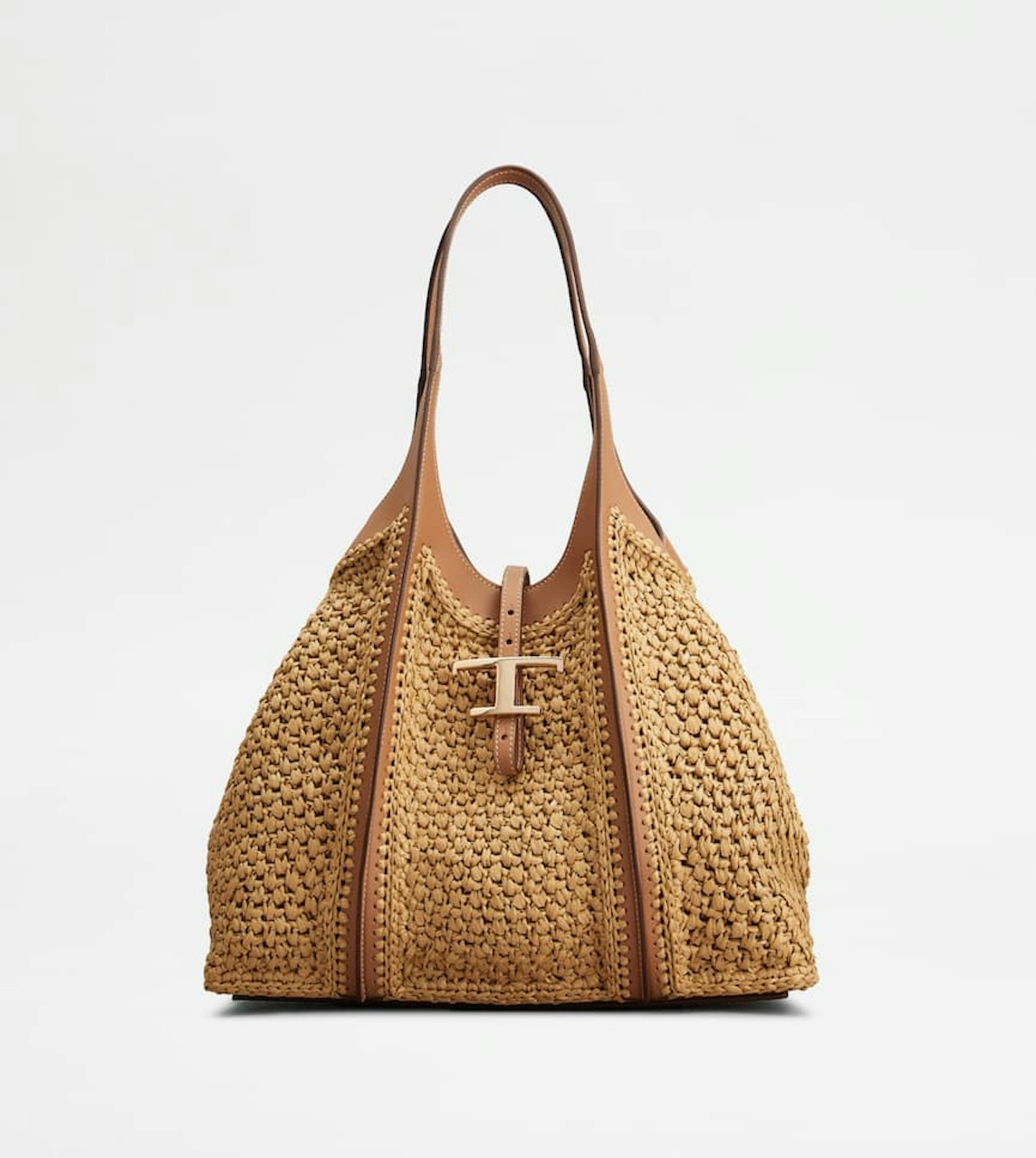 Tod's T Timeless Shopping Bag in Raffia and Leather Medium