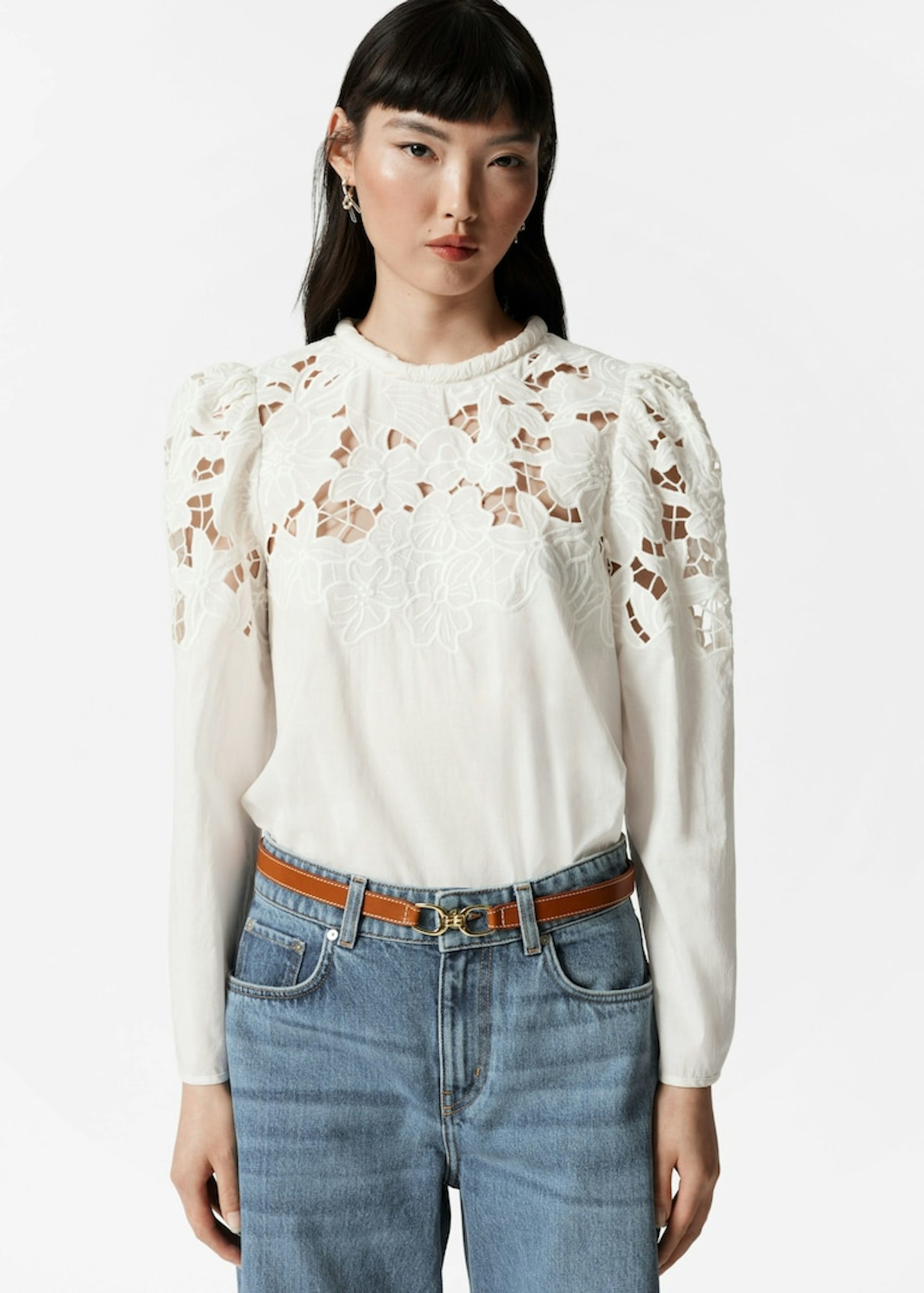 & Other Stories, Embroidered Puff-Sleeve Blouse