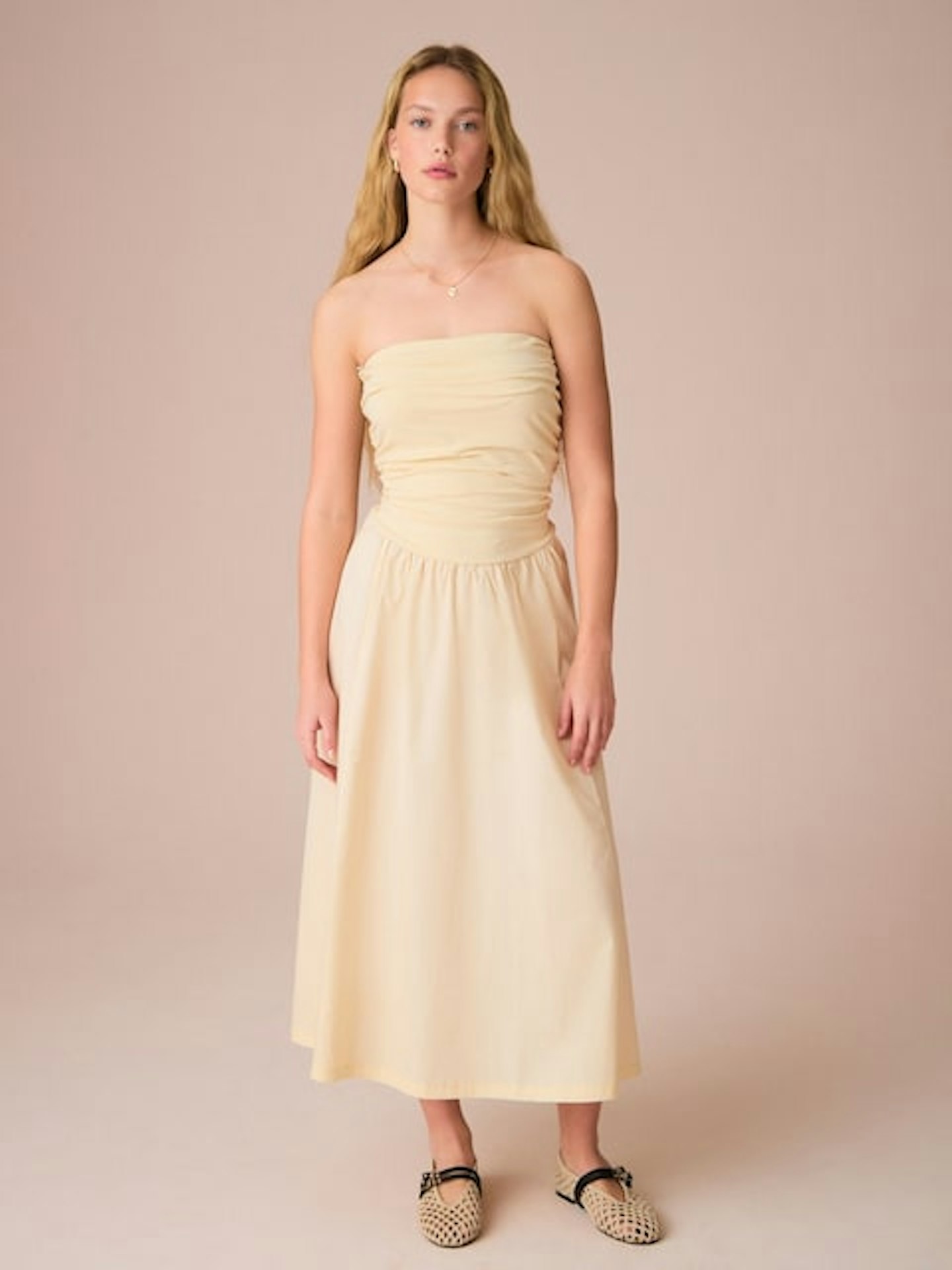 Next, Buttermilk Yellow Bandeau Jersey Woven Mix Midi Dress