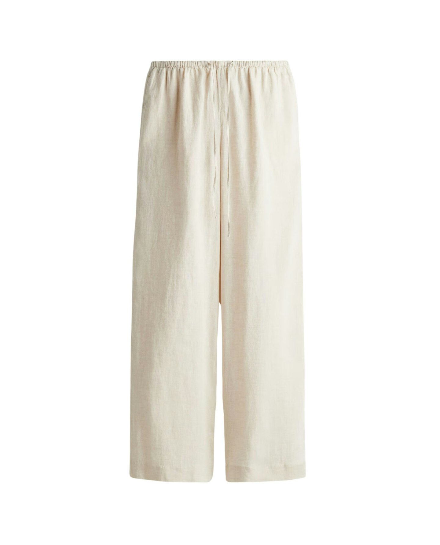 H&M, Linen Drawstring Trousers - Light Beige