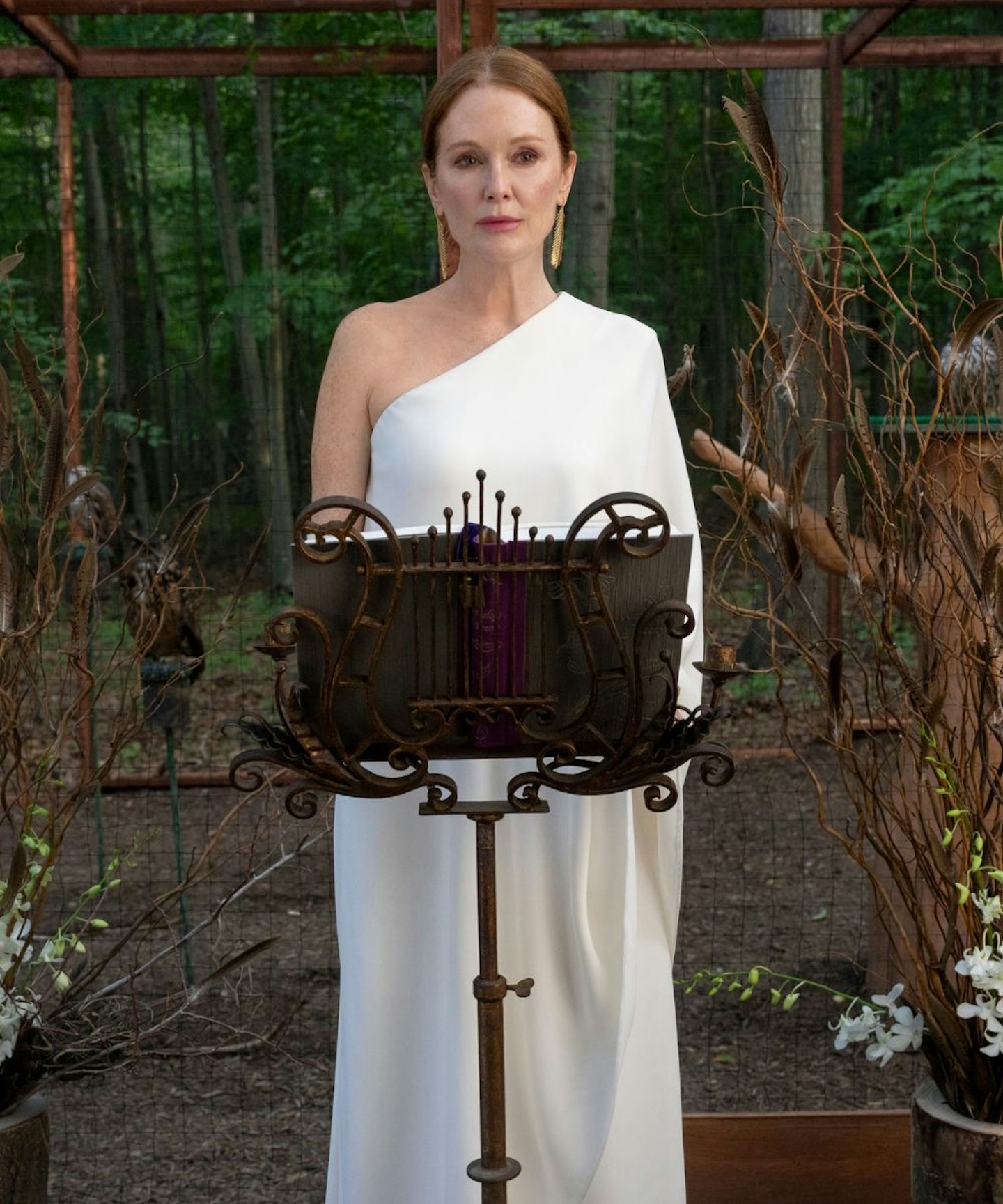 Netflix's sirens outfits Julianne Moore wearing a white dress