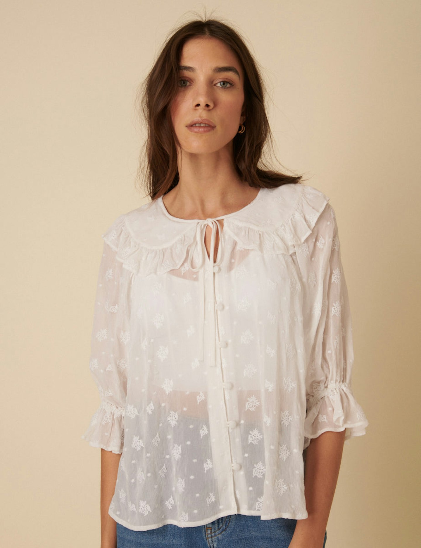Nobody's Child, White Frill Collar Floral Embroidered Blouse