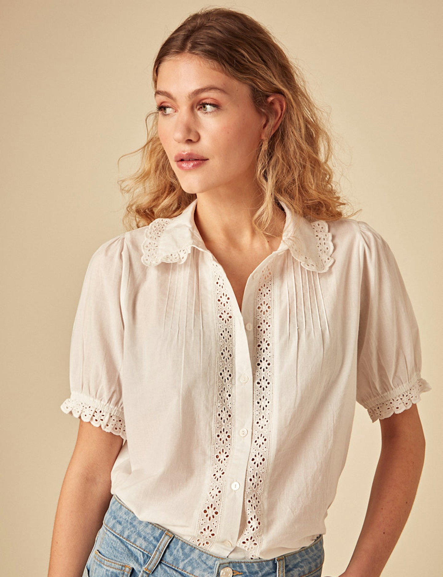 Nobody's Child, White Short Sleeve Broderie Anglaise Blouse