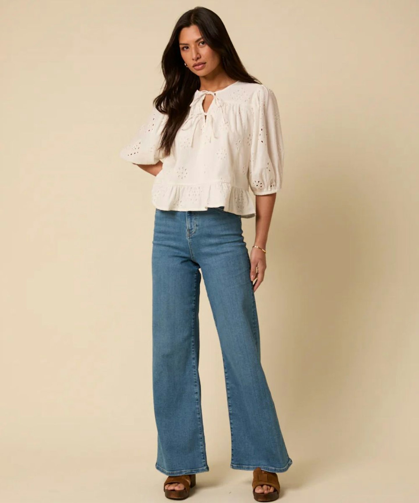 Poppy Delevingne Blue Denim Stretch Palazzo Gala Jeans