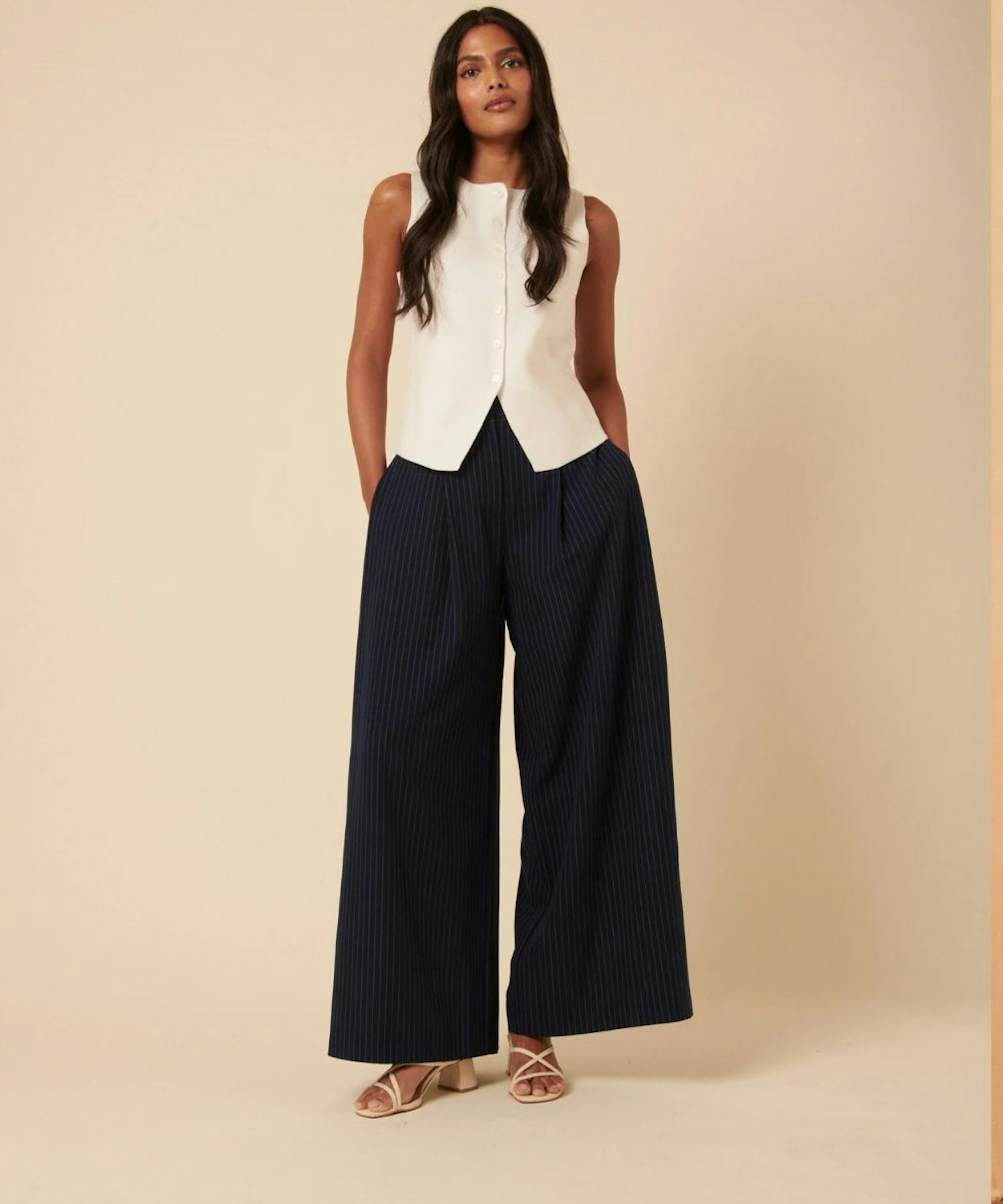 Poppy Delevingne Navy Pinstripe Cara Trousers