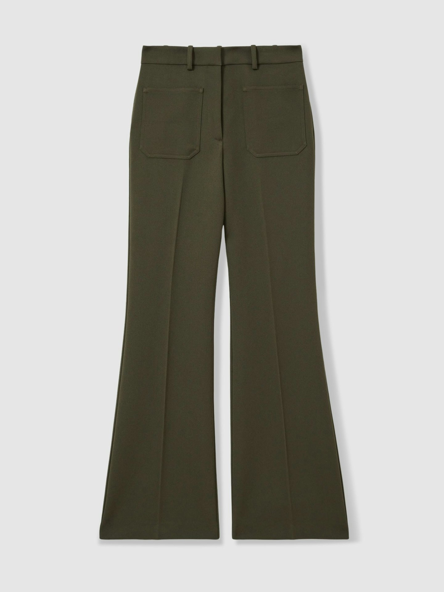Reiss Priya Twill High-Rise Flared Trousers In Green