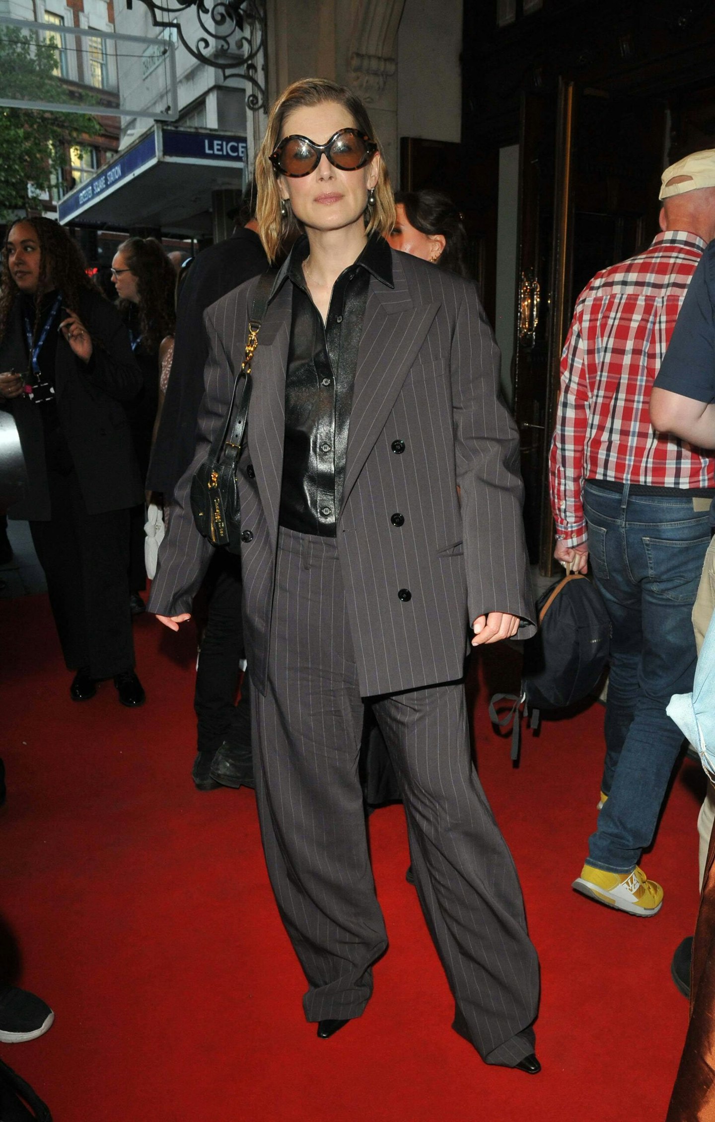 Rosamund Pike leather shirt