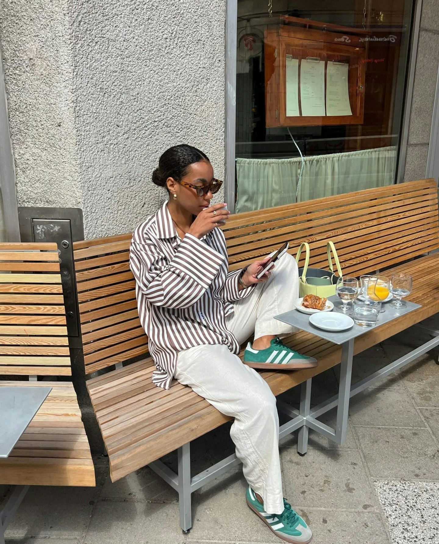 stripe shirt linen trousers