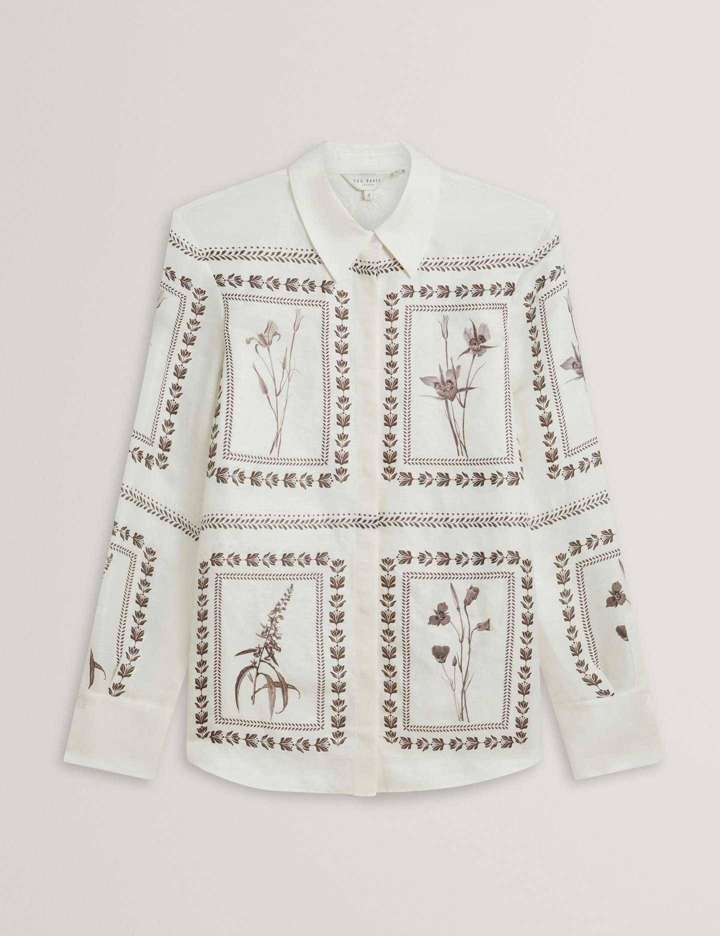 Ted Baker Simcoa Panel Print Silk-Linen Longline Shirt