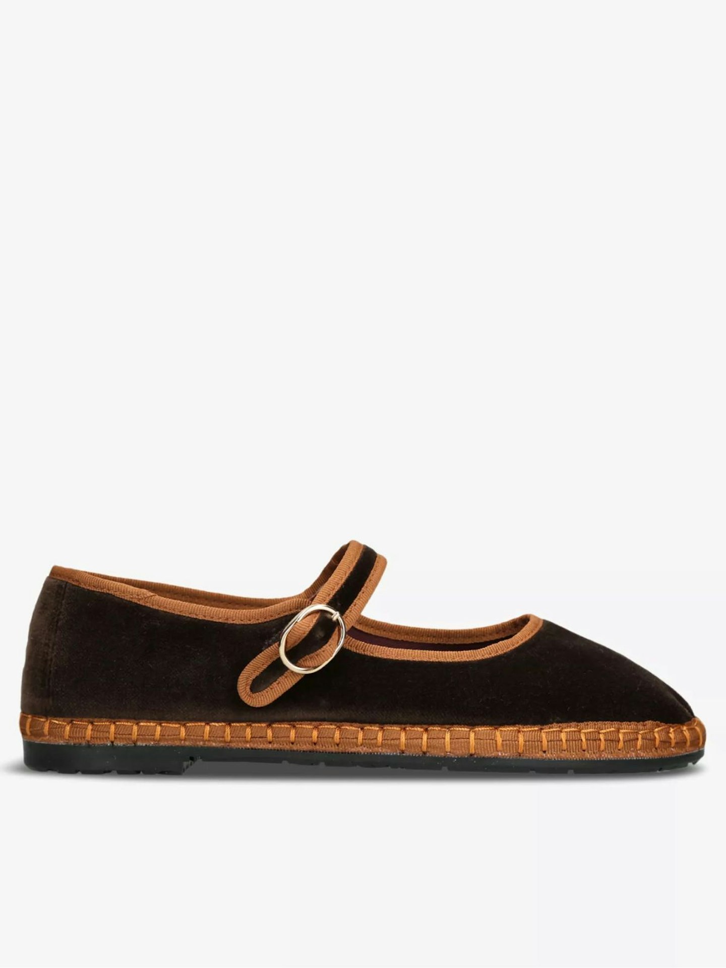 Yoki Single-Strap Cotton Mary Jane Flats Brown