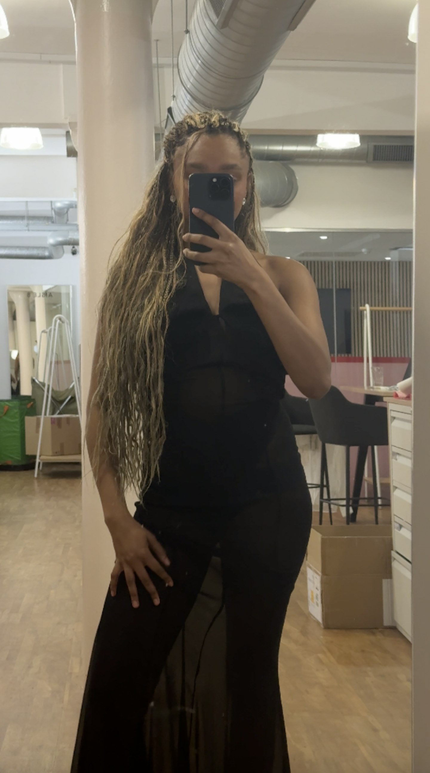 Jada in the sheer black maxi dress