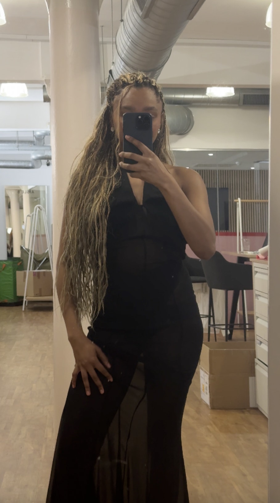 Jada in the sheer black maxi dress