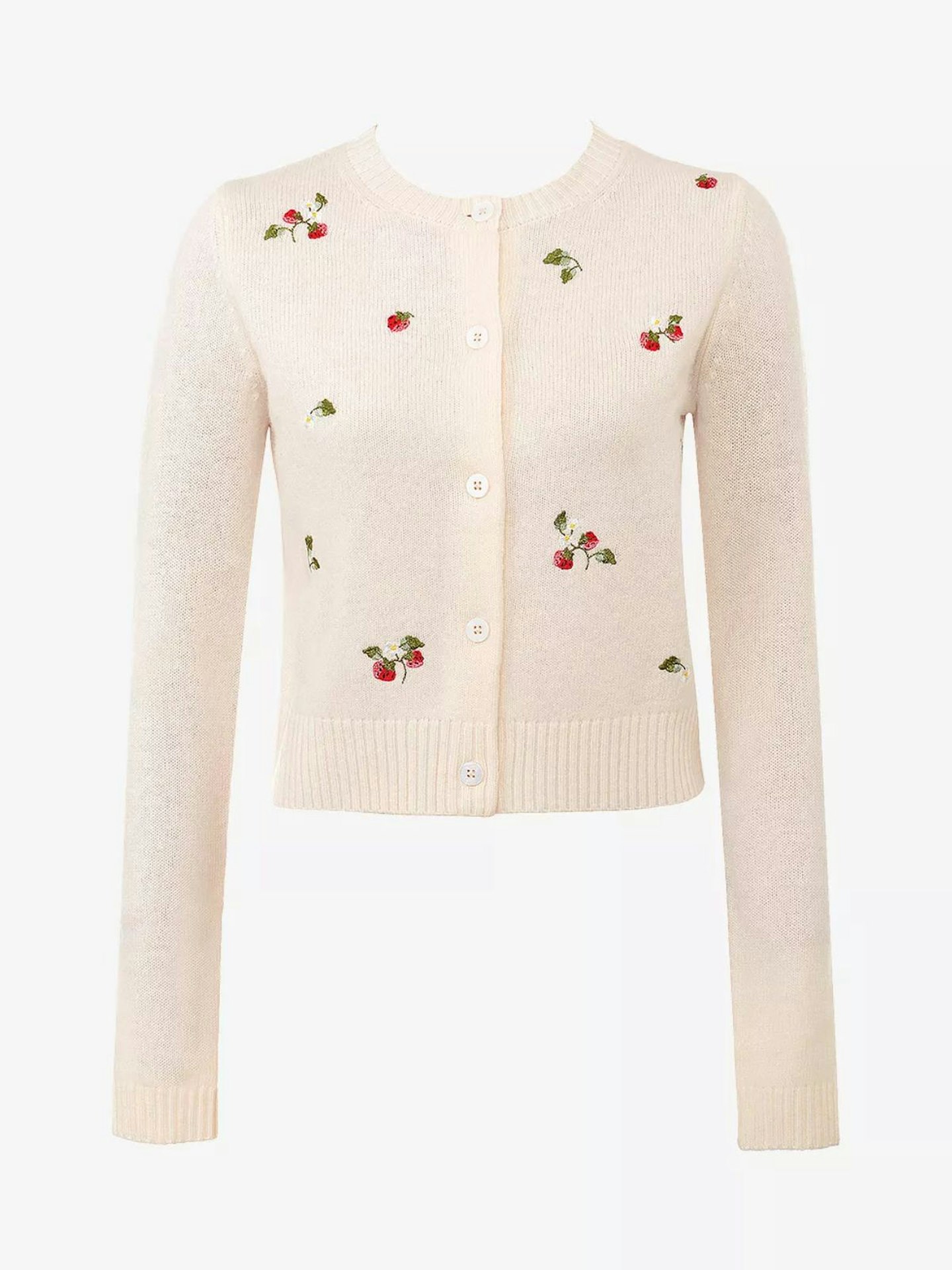 House of CB, Evelina Strawberry-Embroidered Wool Cardigan
