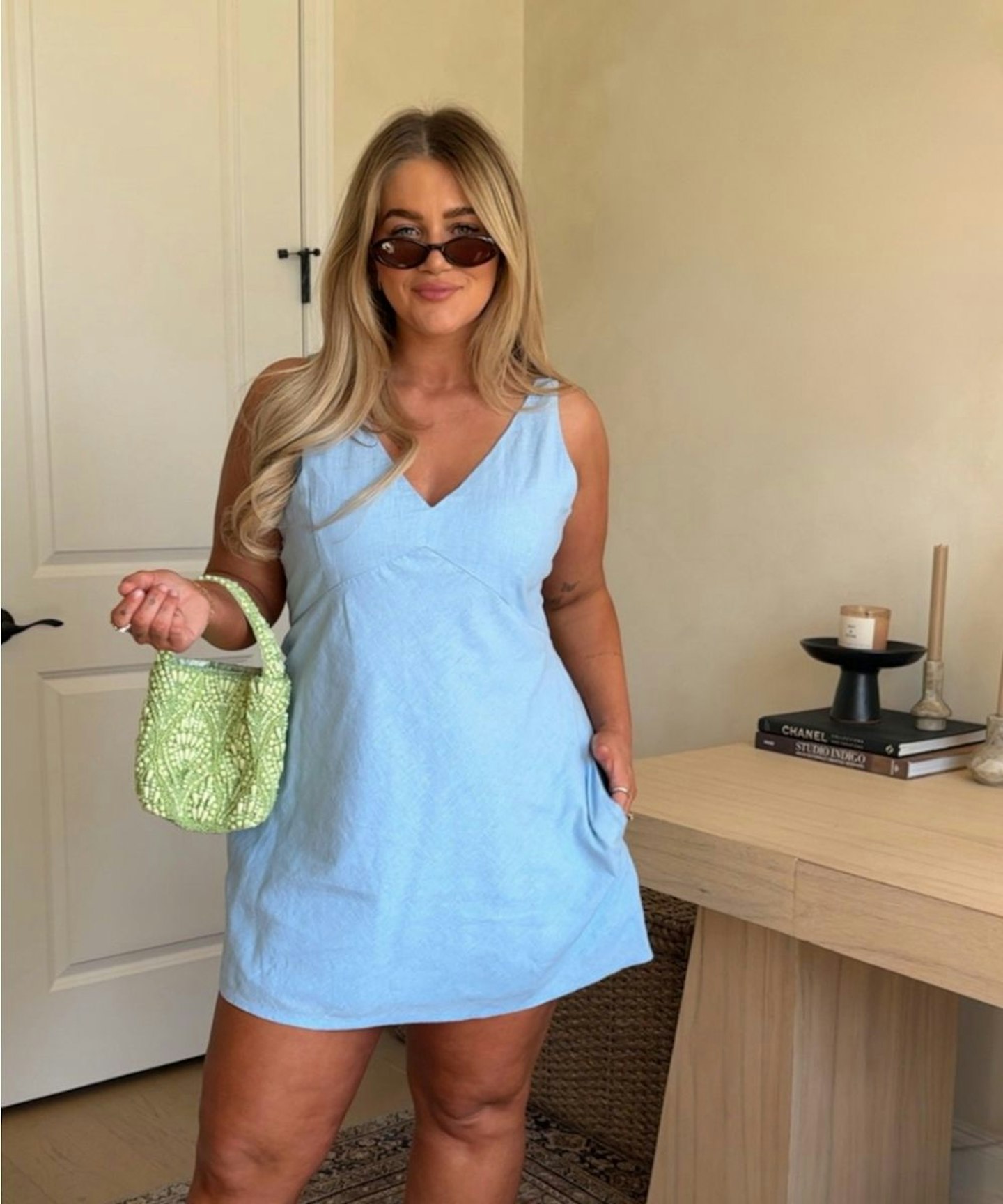 abercrombie & fitch v-neck linen-blend mini dress