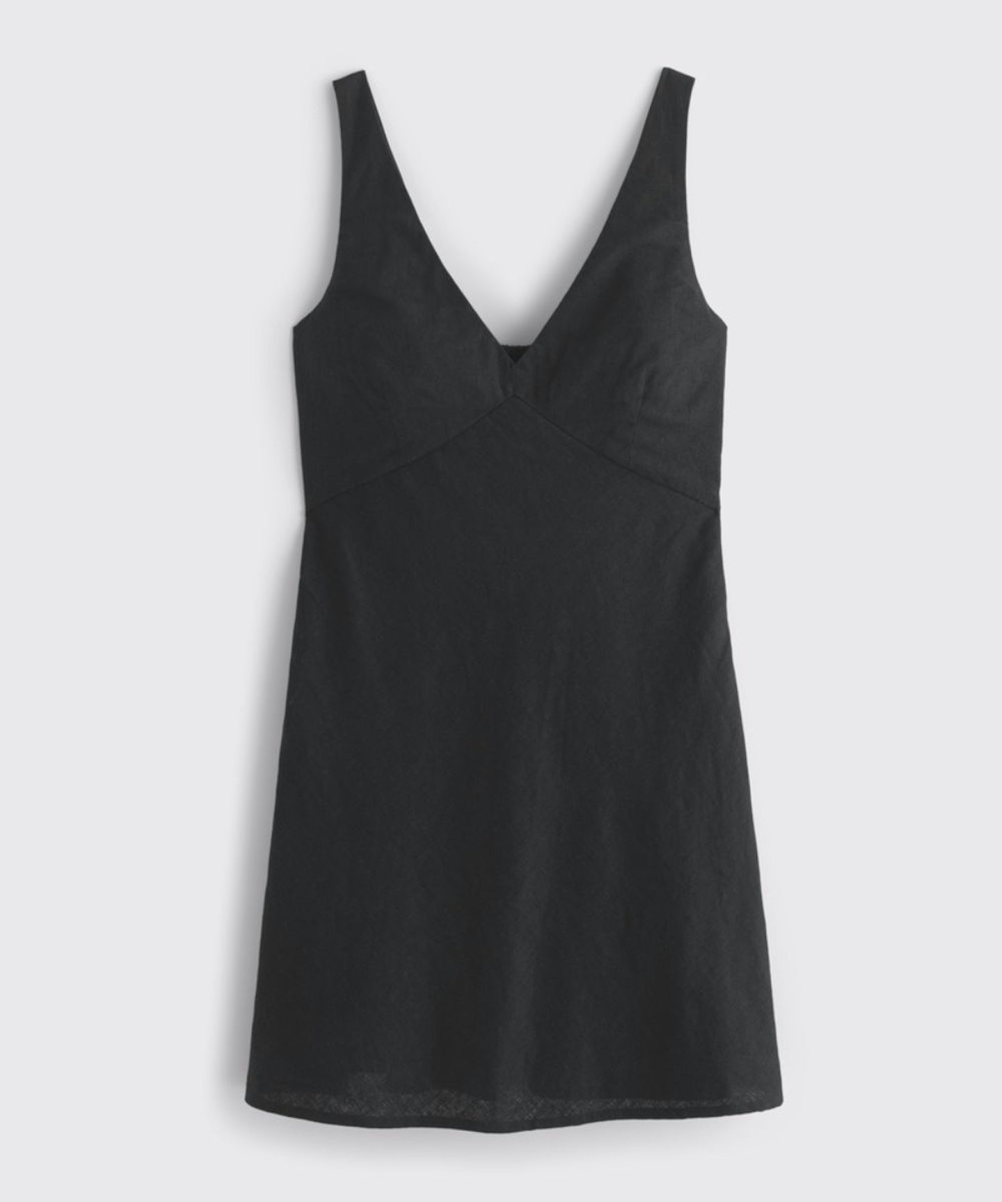 abercrombie & fitch V-Neck Linen-Blend Mini Dress in Black