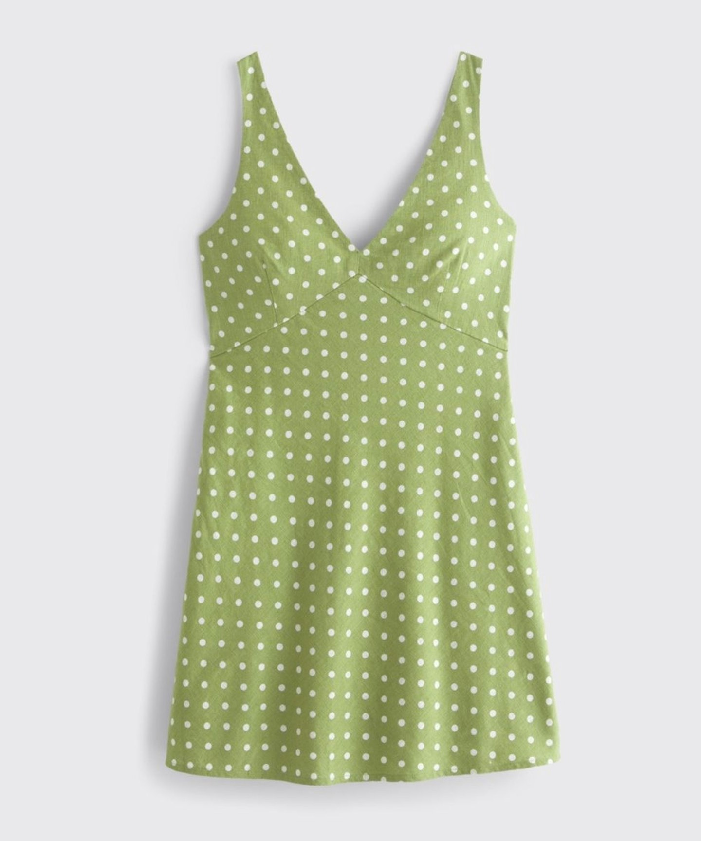 abercrombie & fitch V-Neck Linen-Blend Mini Dress in Green Polka Dot