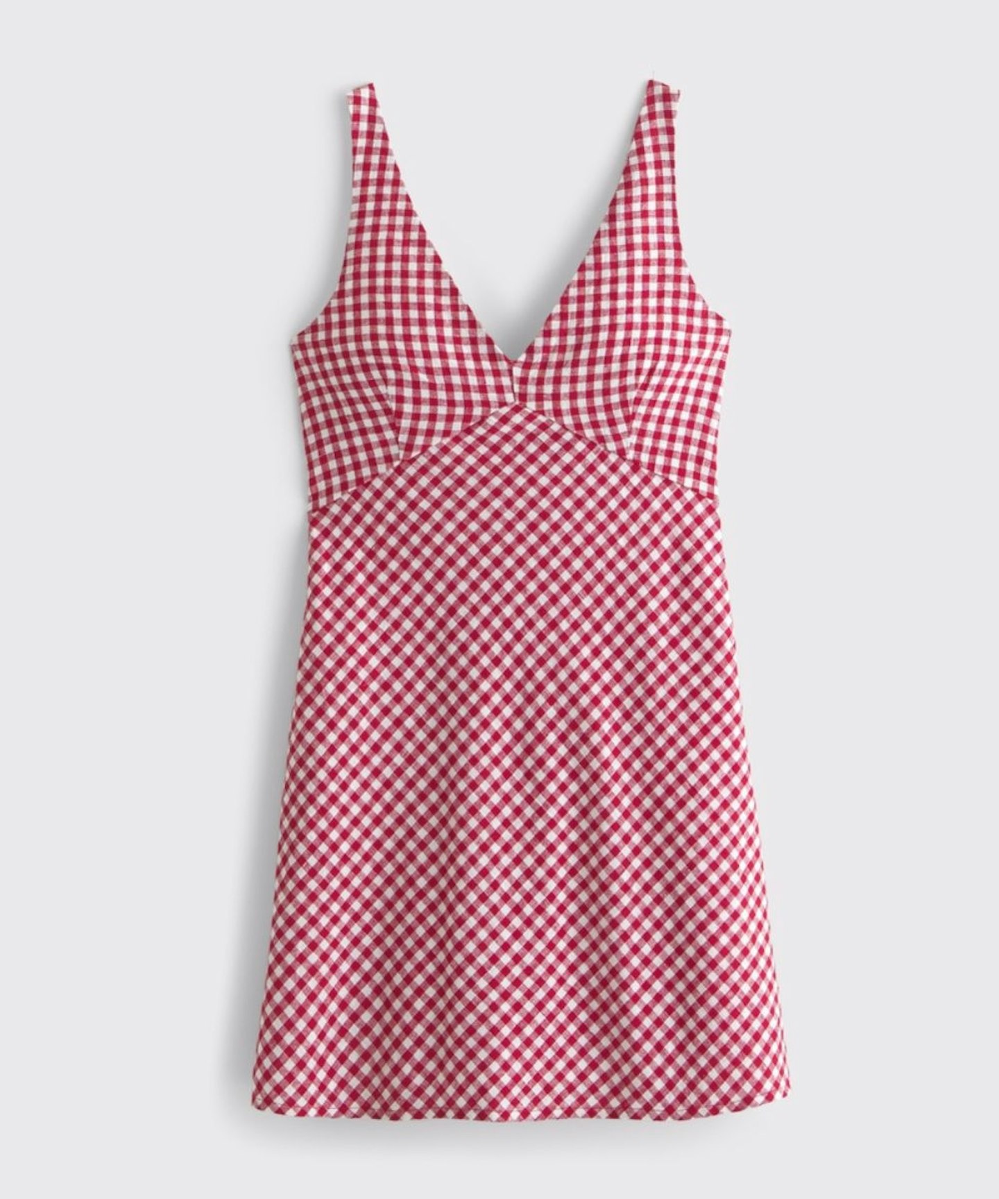 Abercrombie & Fitch V-Neck Linen-Blend Mini Dress in Red Gingham