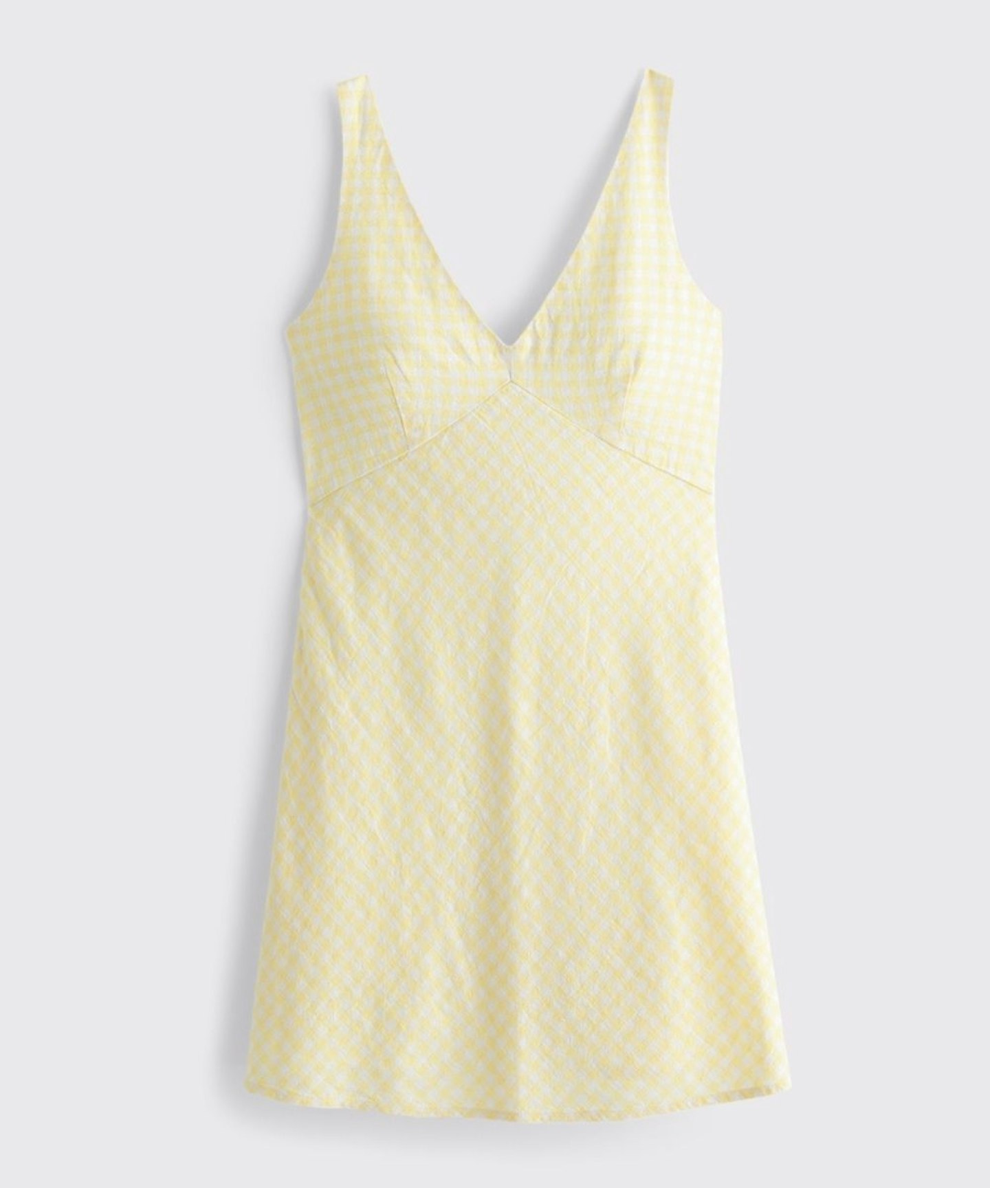 abercrombie & fitch V-Neck Linen-Blend Mini Dress in Yellow Gingham