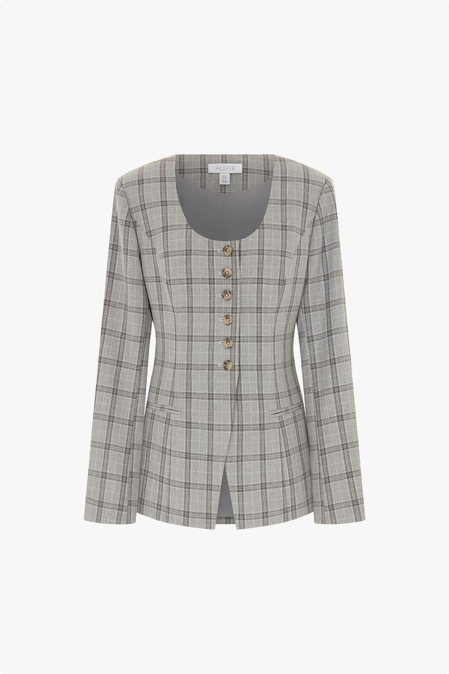 Daphne Checked Scoop Neck Waisted Blazer