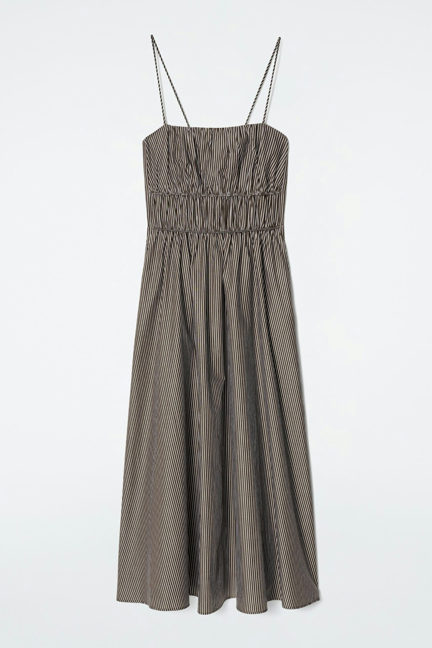 COS, Striped Gathered-Waist Midi Dress