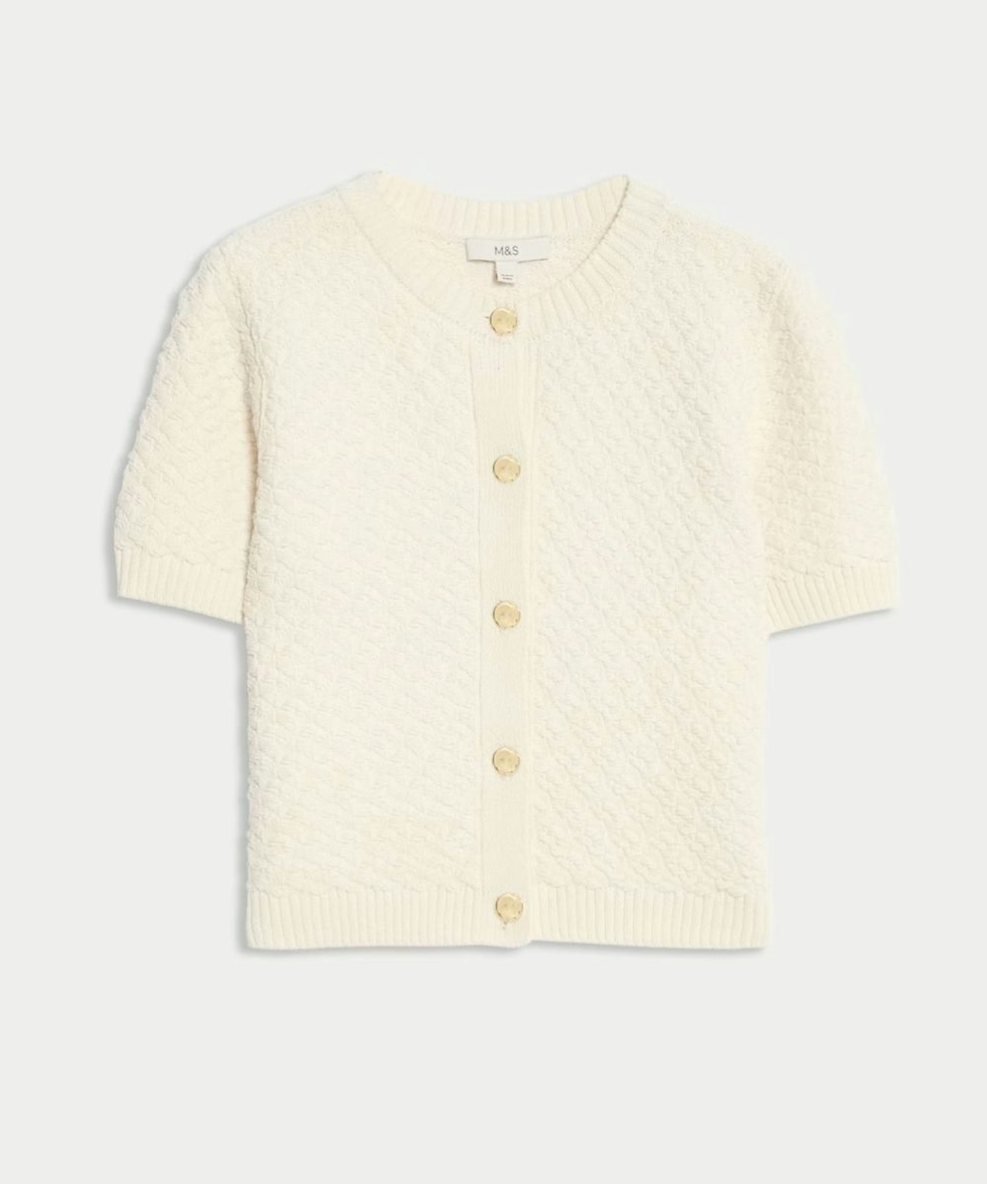 Cotton Blend Textured Button Front Cropped Cardigan