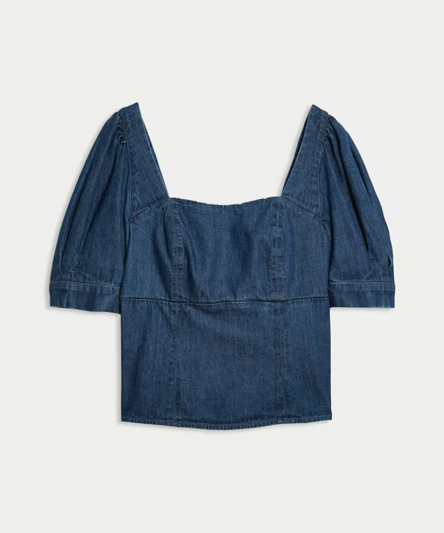 Pure Cotton Denim Square Neck Slim Fit Top