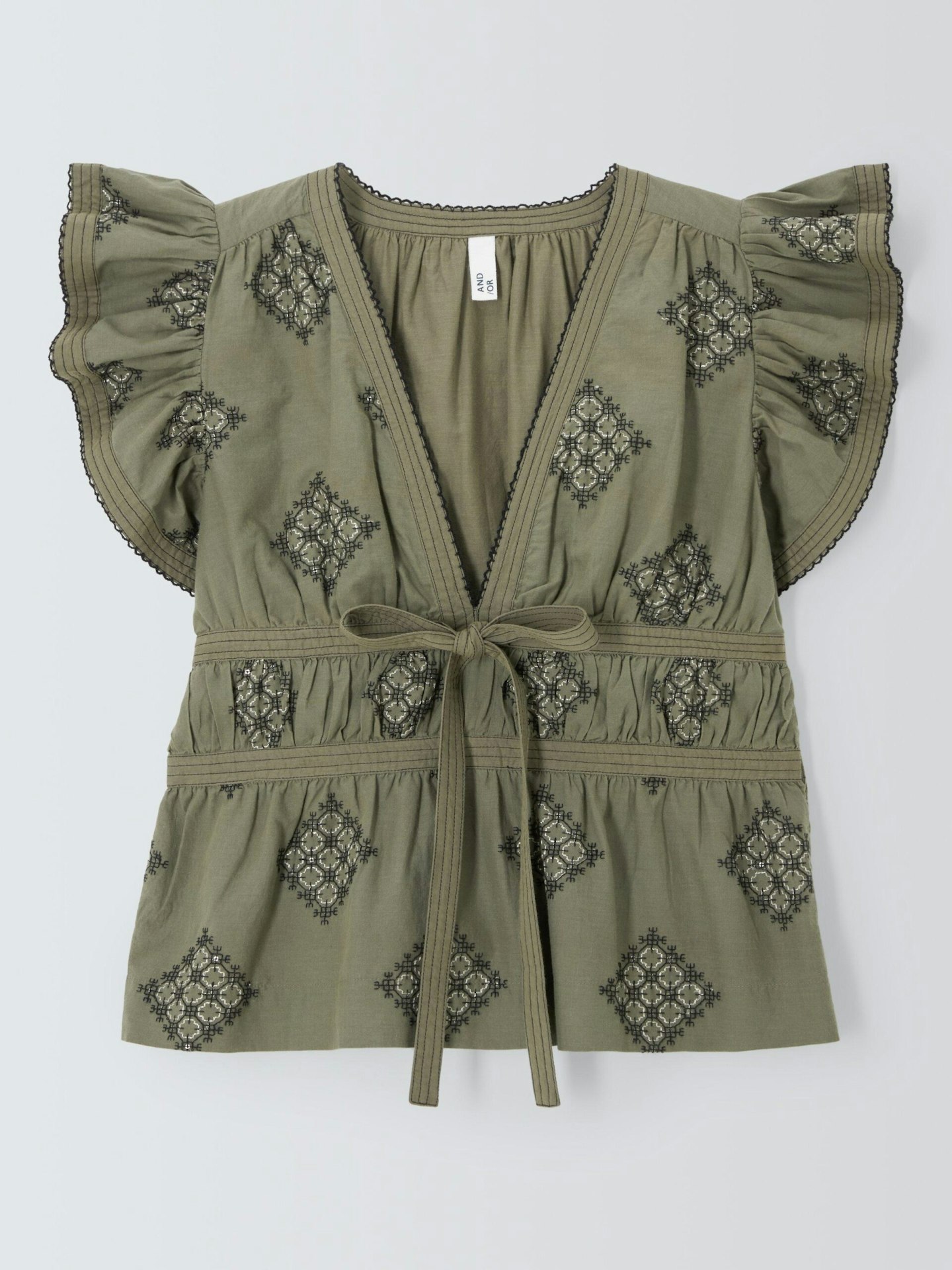 Embroidered Tie-Front Top