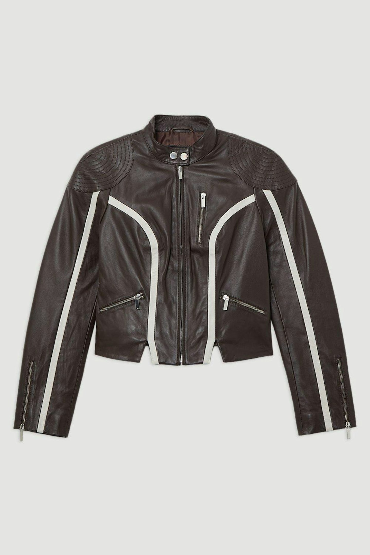 Karen Millen Leather Colourblock High Collar Biker Jacket
