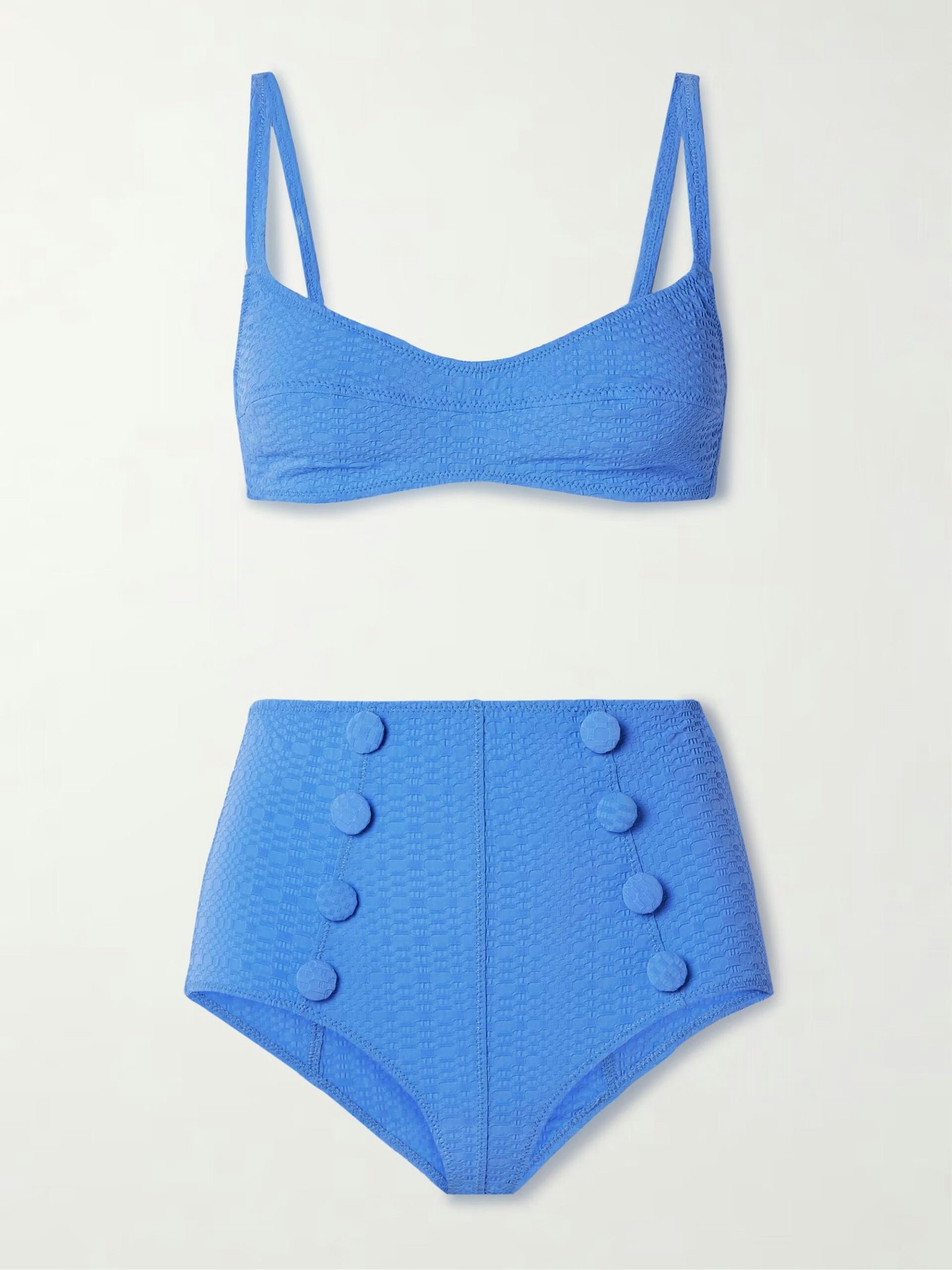 Lisa Marie Fernandez Button-Embellished Seersucker Bikini