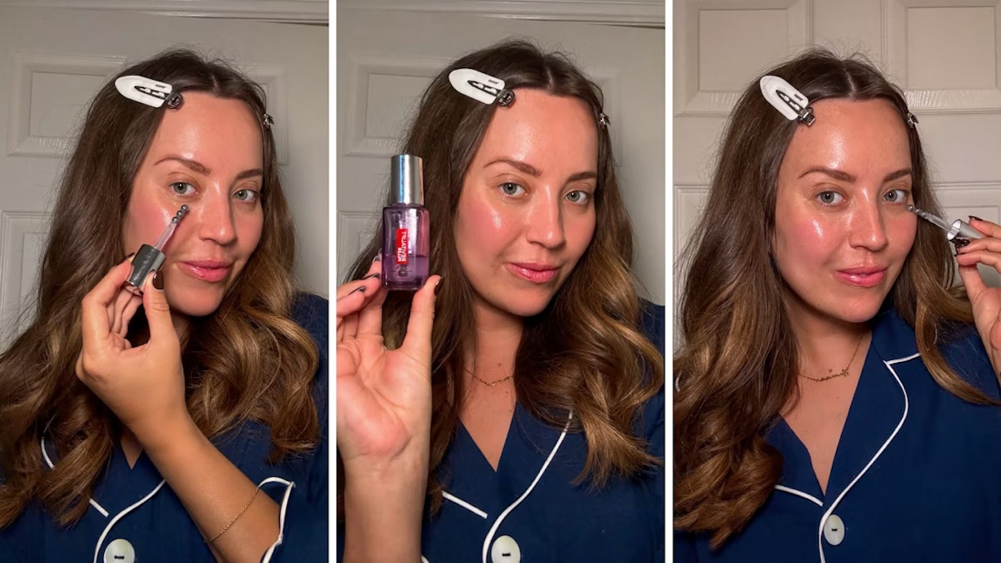 Aimee Jakes using the L'Oréal Paris Revitalift Eye Serum 