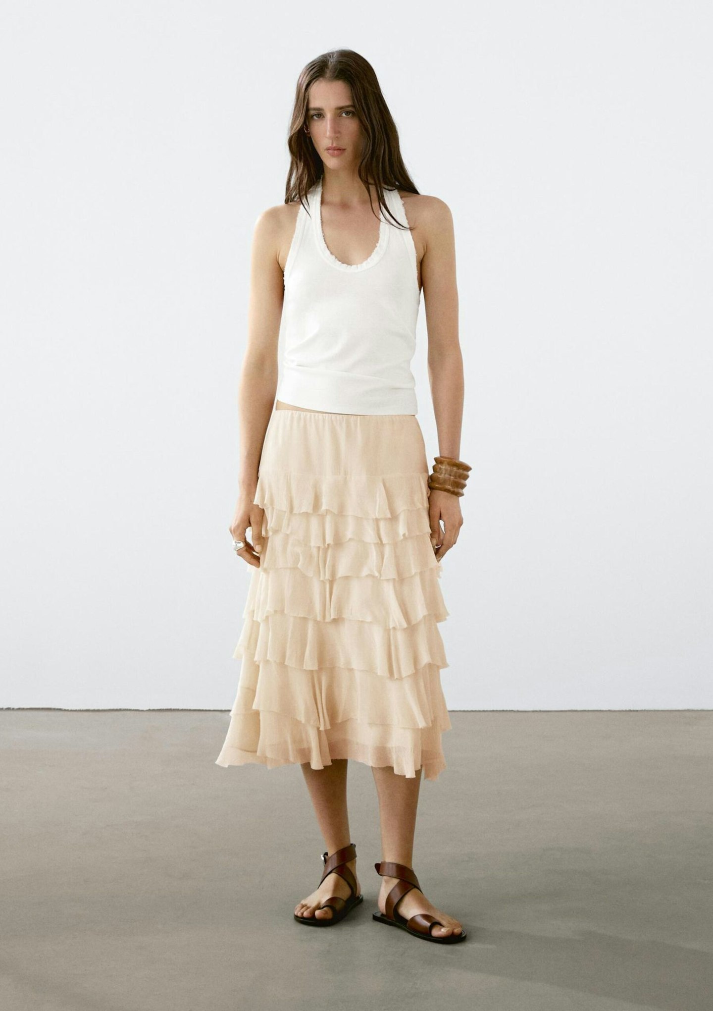 Massimo Dutti, Ruffled Midi Skirt