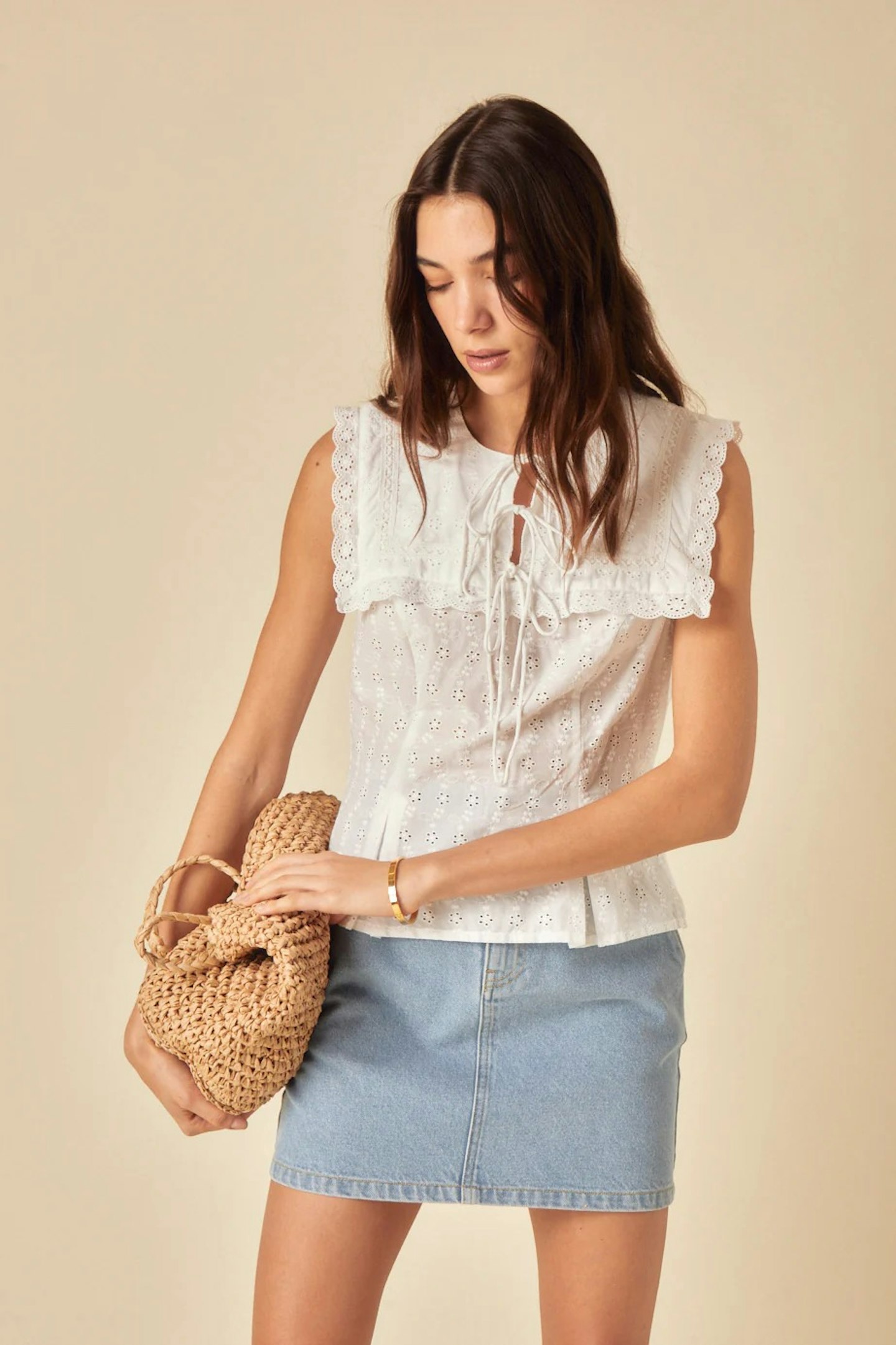 Nobody's Child White Collar Broderie Anglaise Top