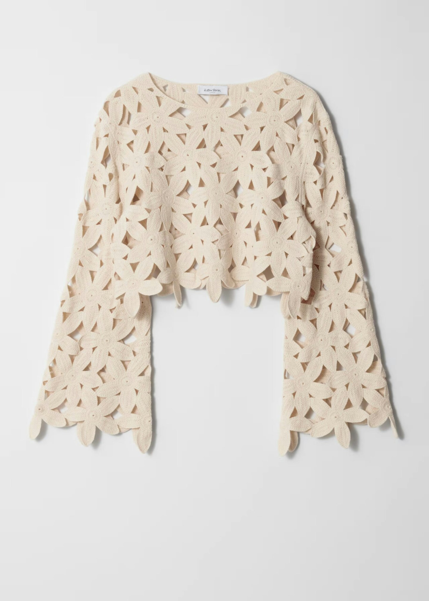 Cropped Long-Sleeved Crochet Top