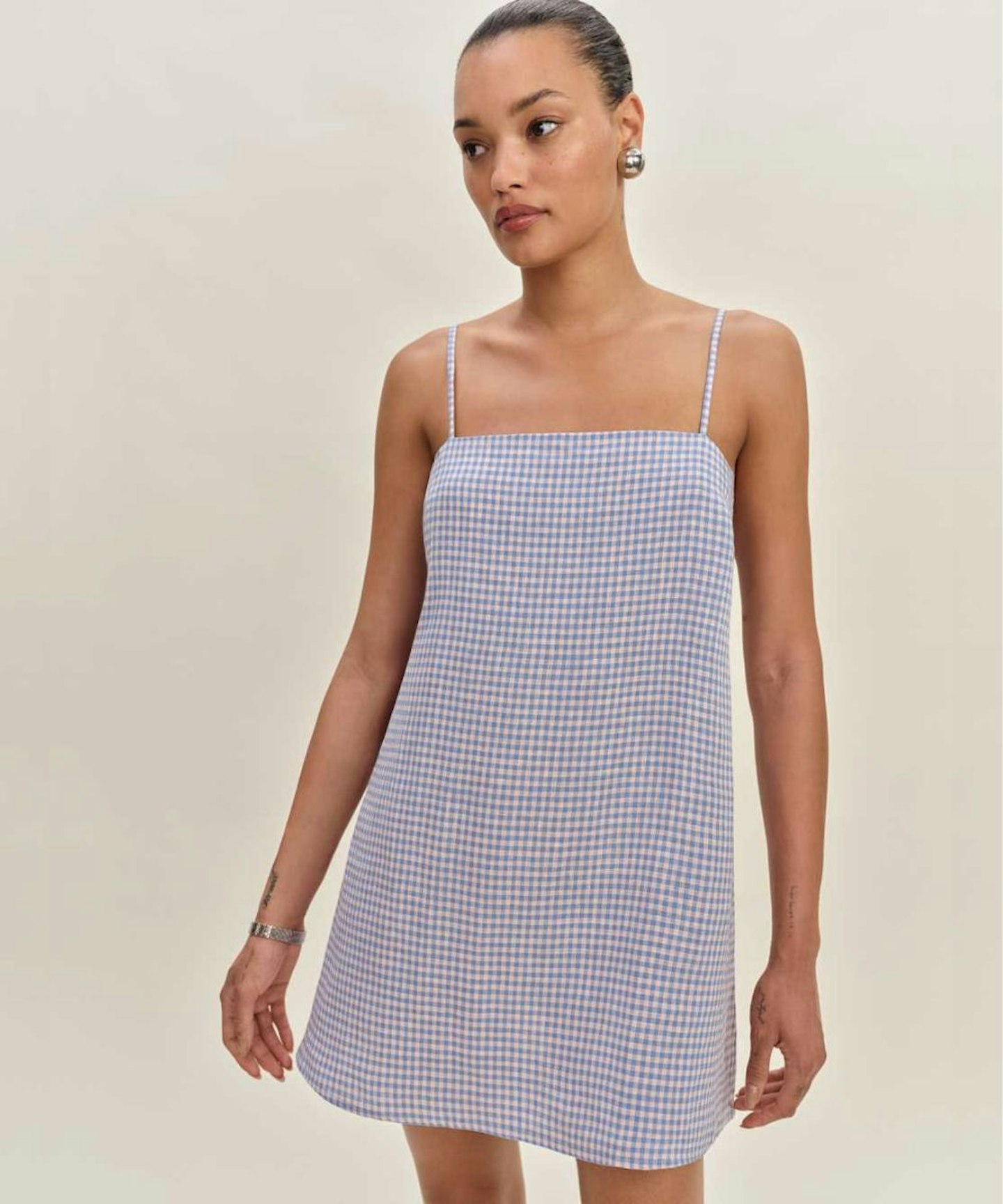 Reformation, Aubree Linen Dress in Stellar Check