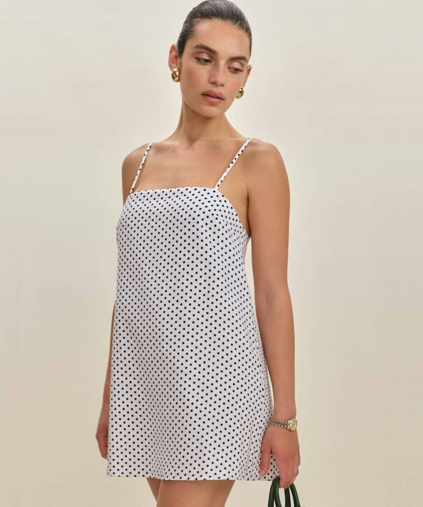 Reformation, Aubree Linen Dress in Polka Dot
