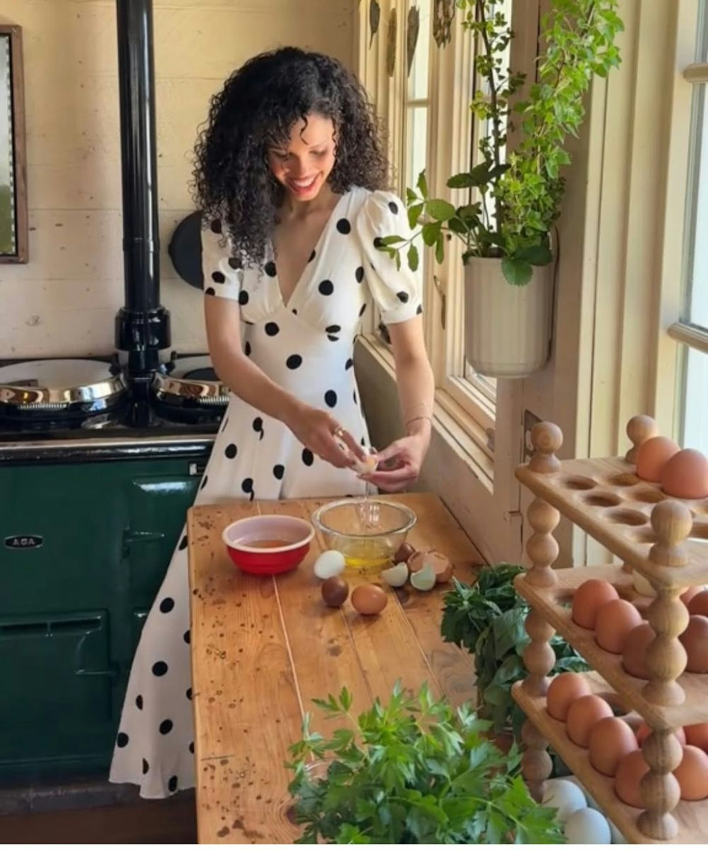 Nara Smith wearing Reformation's Naira Dress