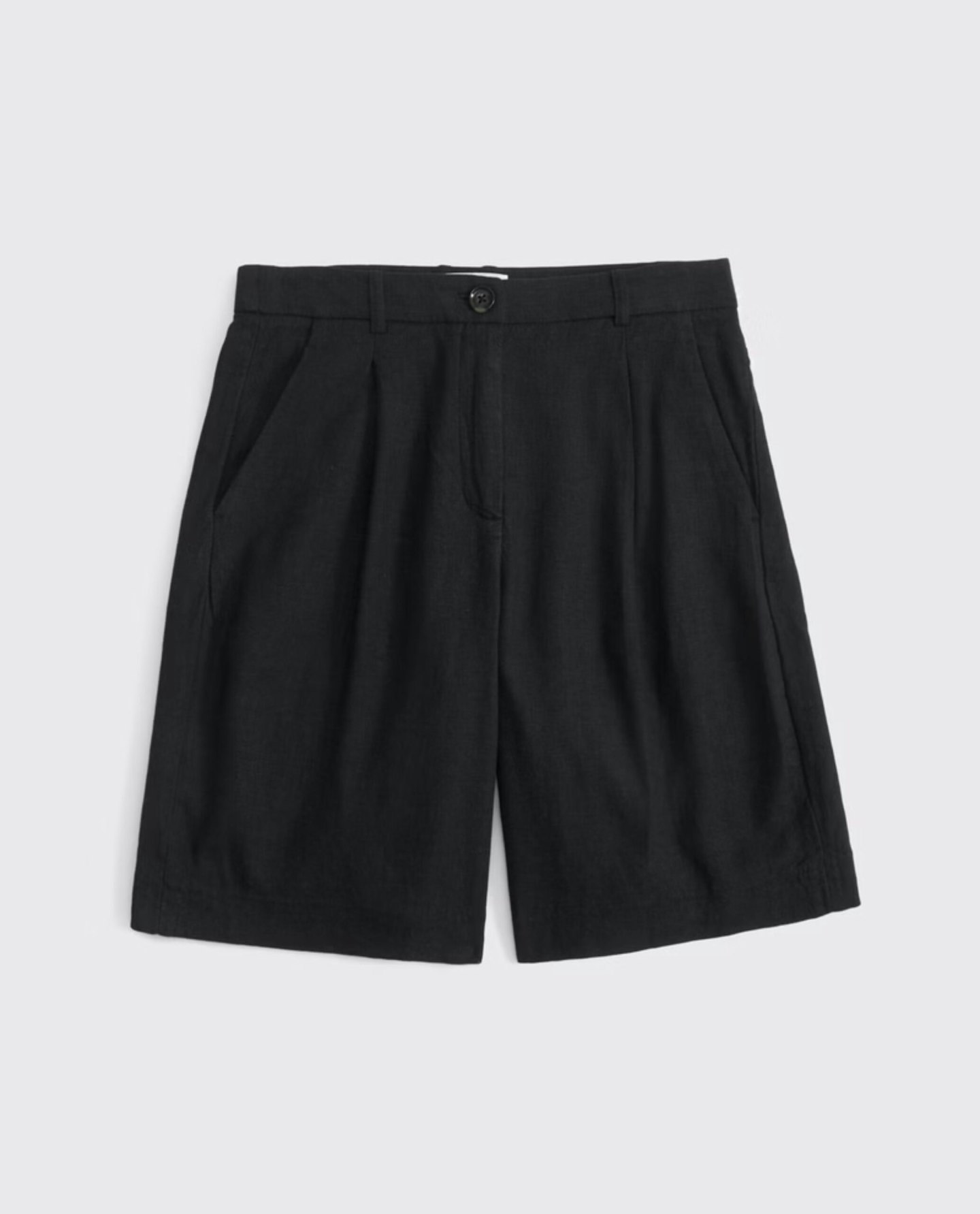Mid Rise Linen-Blend Bermuda Short - Black