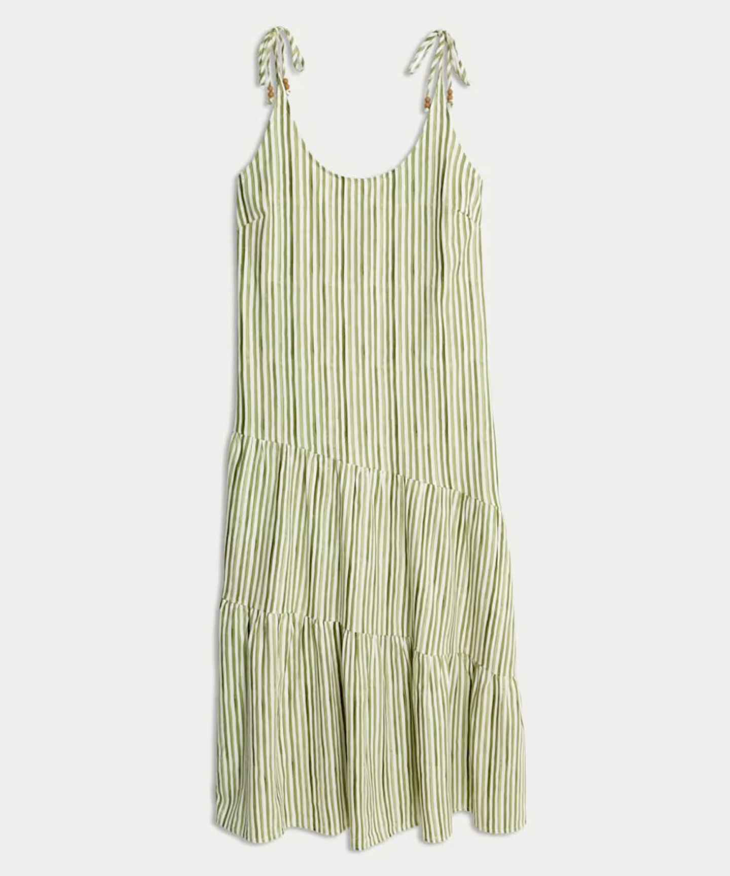 Linen Rich Tie Shoulder Midi Swing Dress