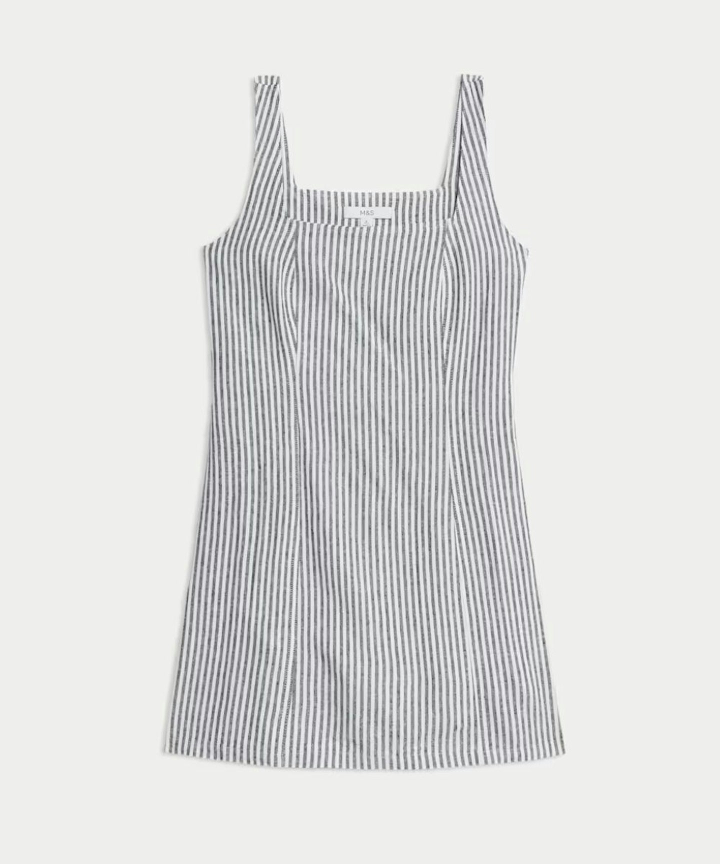 Linen Rich Striped Mini Shift Dress
