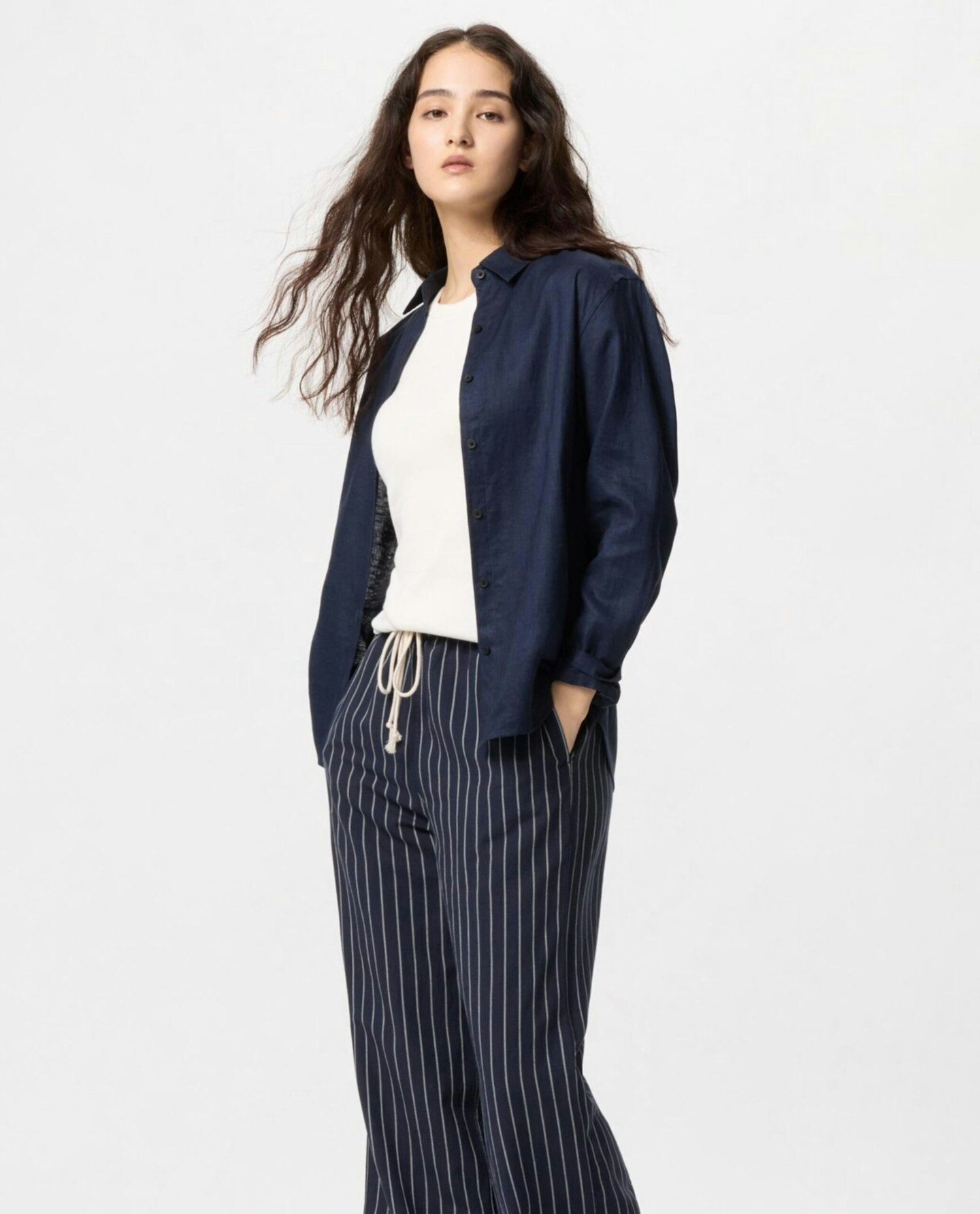 Linen Blend Easy Trouser - Navy