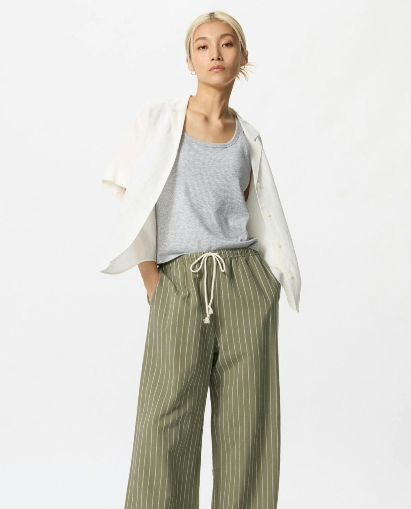 Linen Blend Easy Trouser - Olive