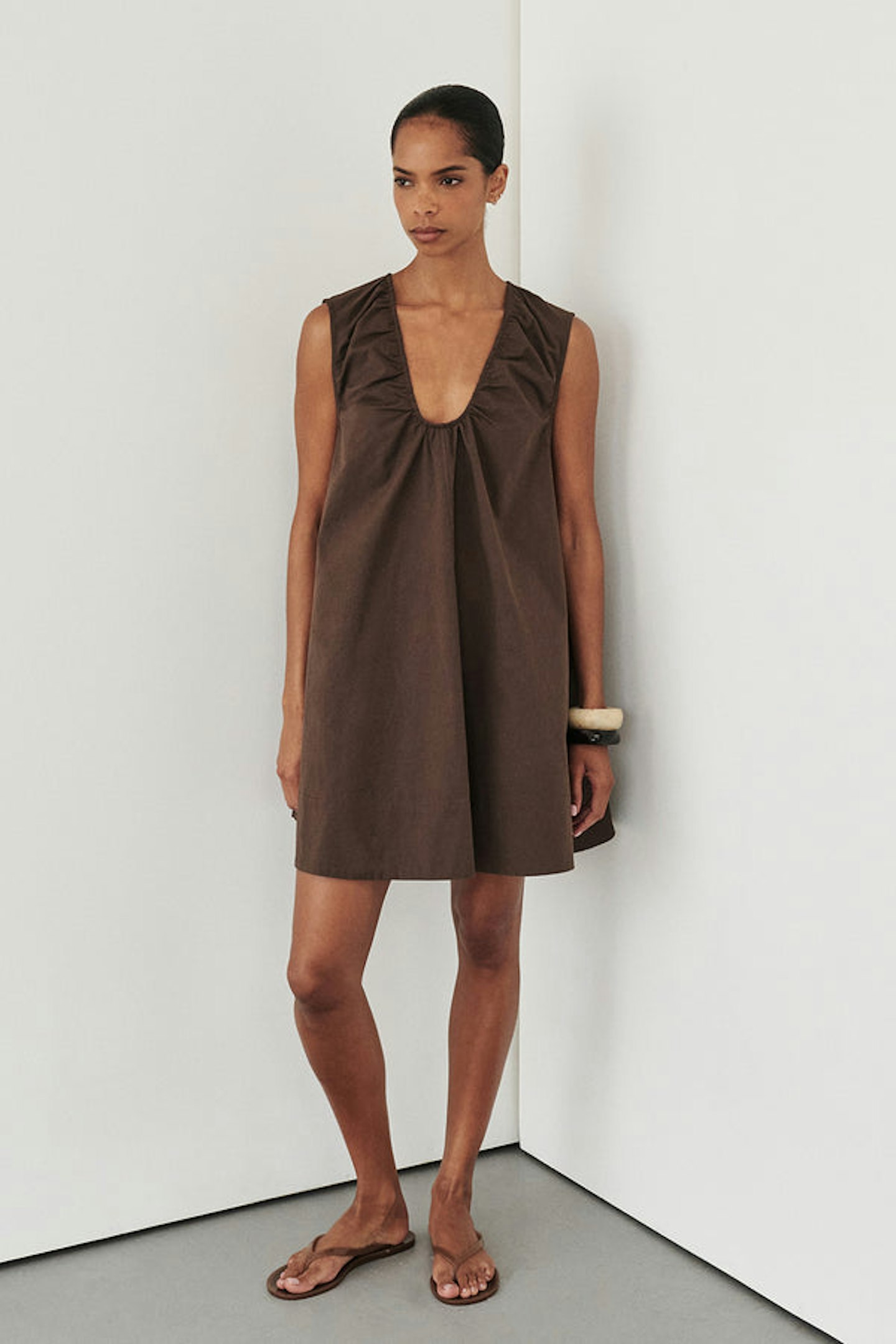 Dissh Gabby Bitter Plunge-Neckline Cotton-Poplin Mini Dress