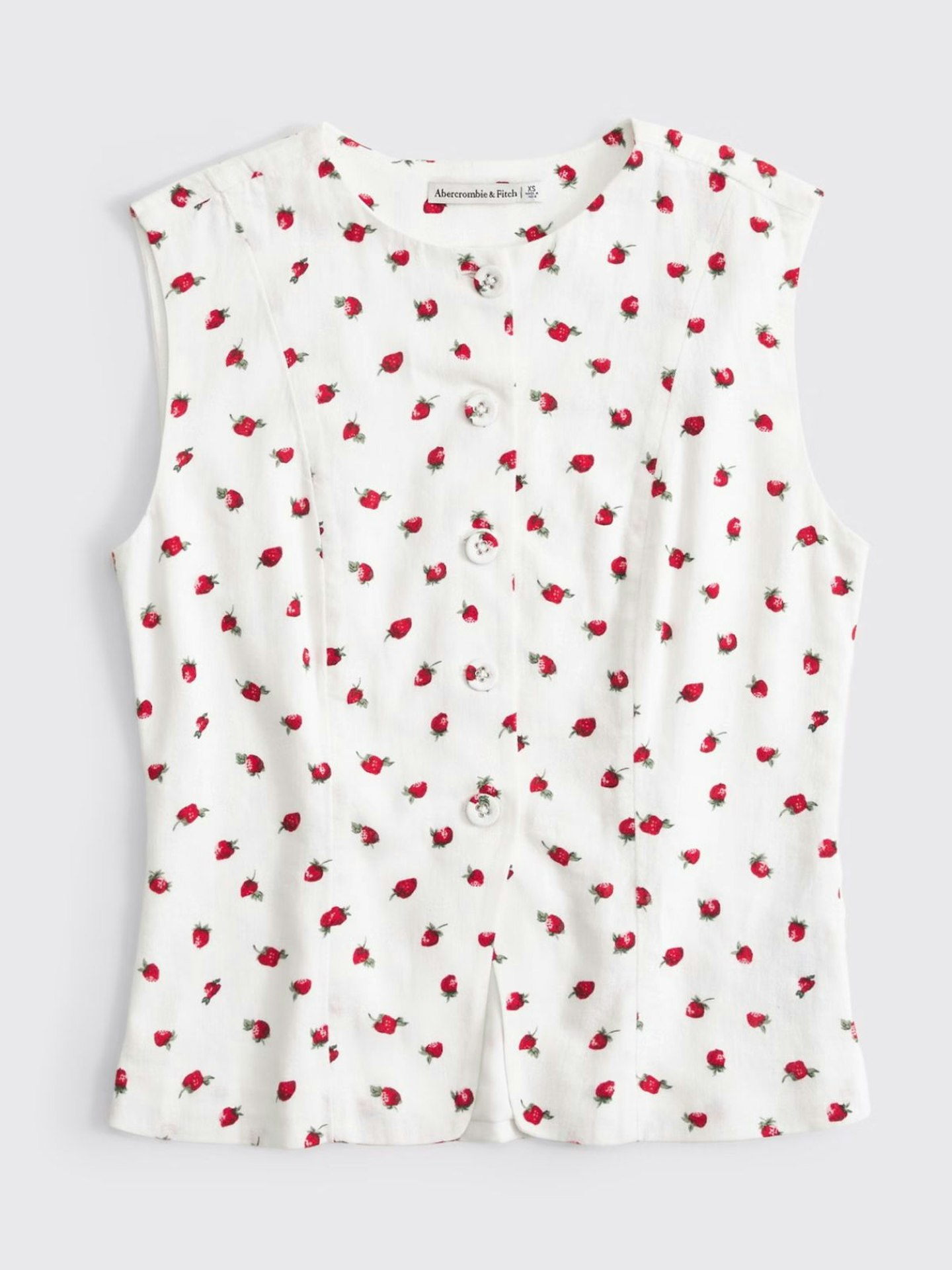 Linen-Blend High-Neck Vest Strawberry Print