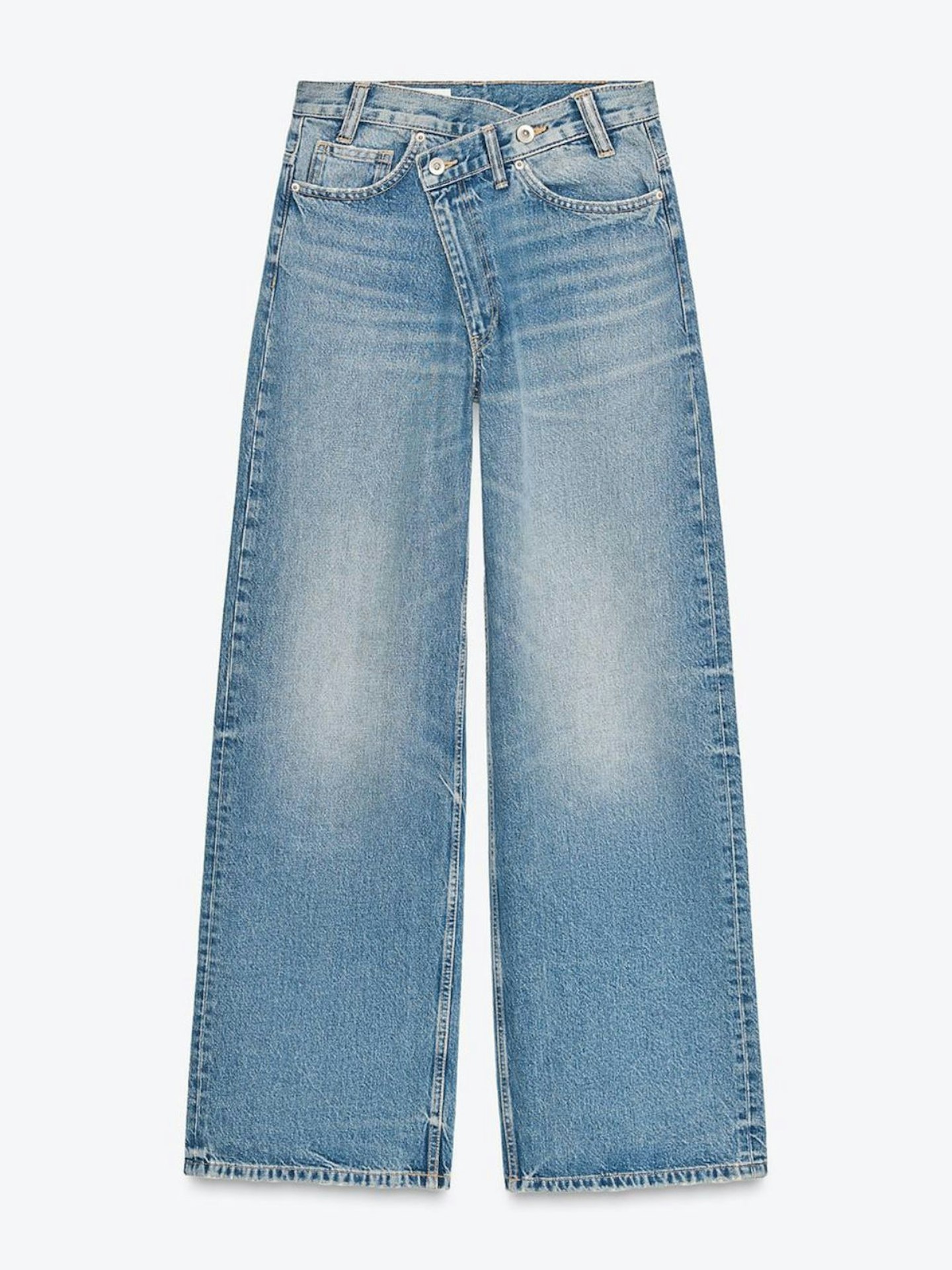 Zara, TRF Wide-Leg High-Waist Jeans With Crossover Waist